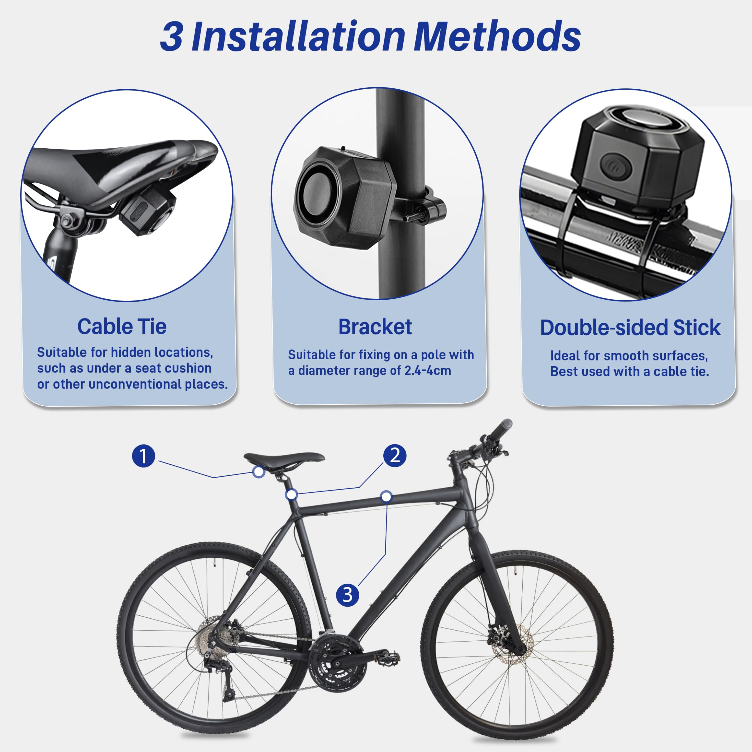Bike Alarm Usb Rechargeable With Mount, Motorcycle Alarm With Remote Motion,Wireless Bicycle Anti Theft System,Waterproof Vibrat