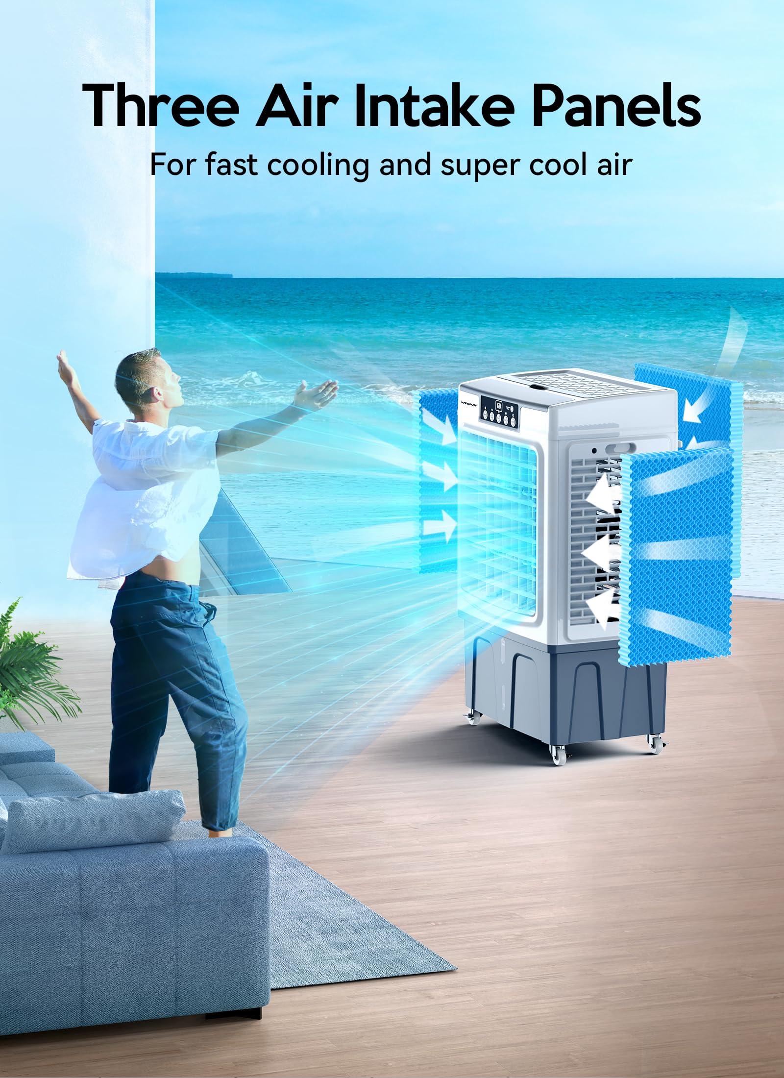 Vagkri Swamp Cooler, 2100Cfm Evaporative Air Cooler With 3 Modes & Wind Speeds, 120Oscillation, 24H Timer, Portable Outdoor Air