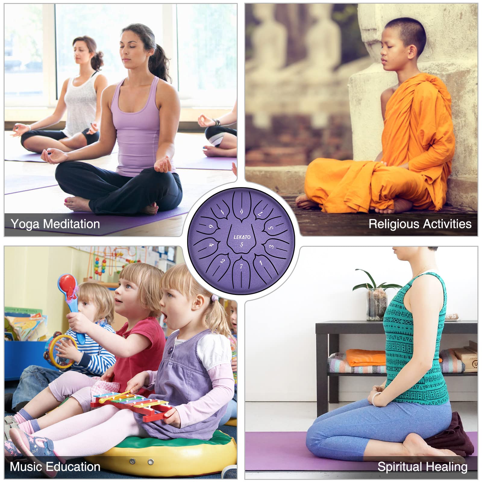 Lekato Steel Tongue Drum 6 Inch 11 Notes, D Major Handpan Drum For Meditation Yoga Beginner Musical Drum For Families/Friends,Pu