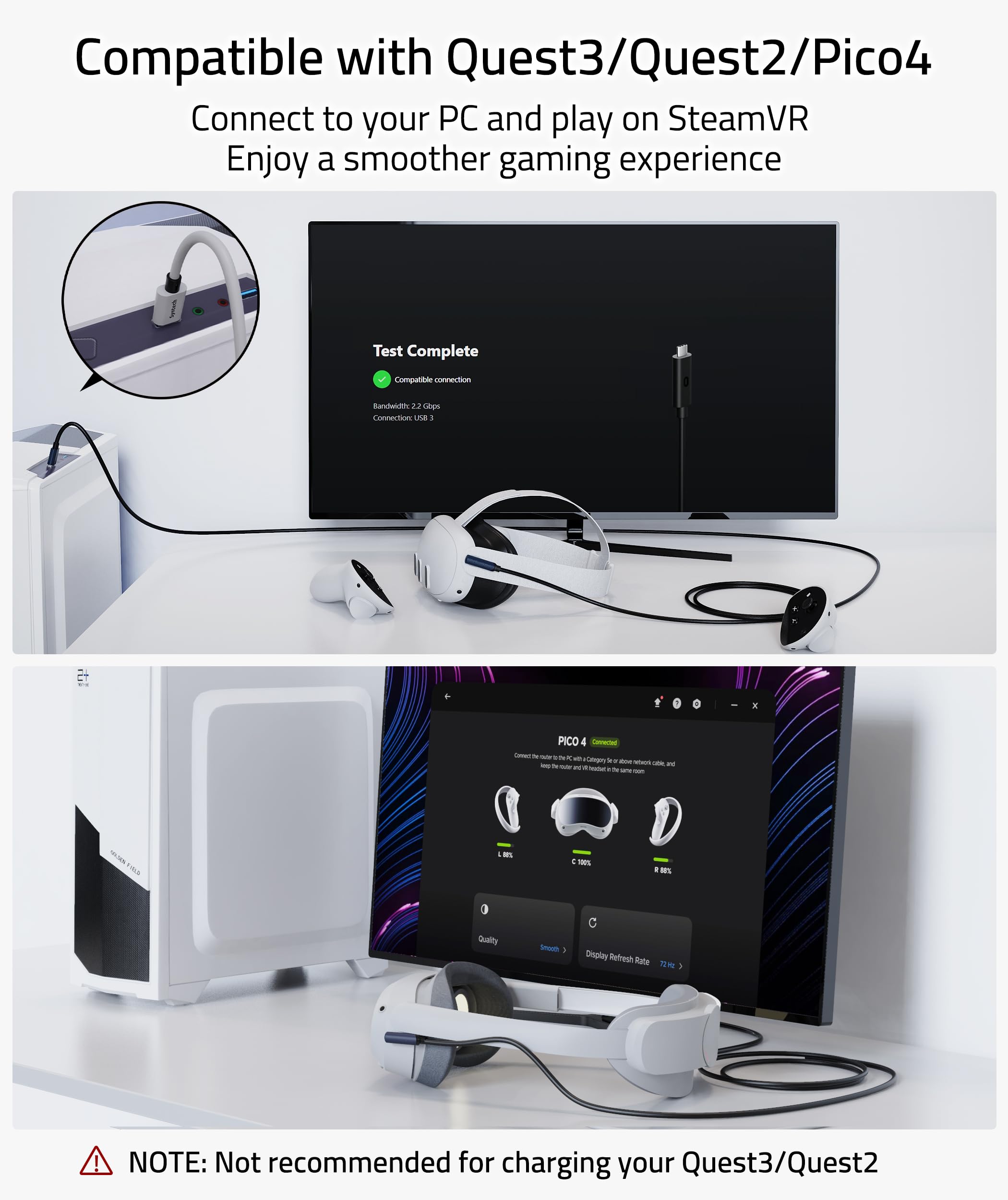 Syntech Link Cable 20 Ft Compatible With Meta/Oculus Quest 3, Quest2/Pro/Pico4 Accessories And Pc/Steamvr, High Speed Pc Data Tr