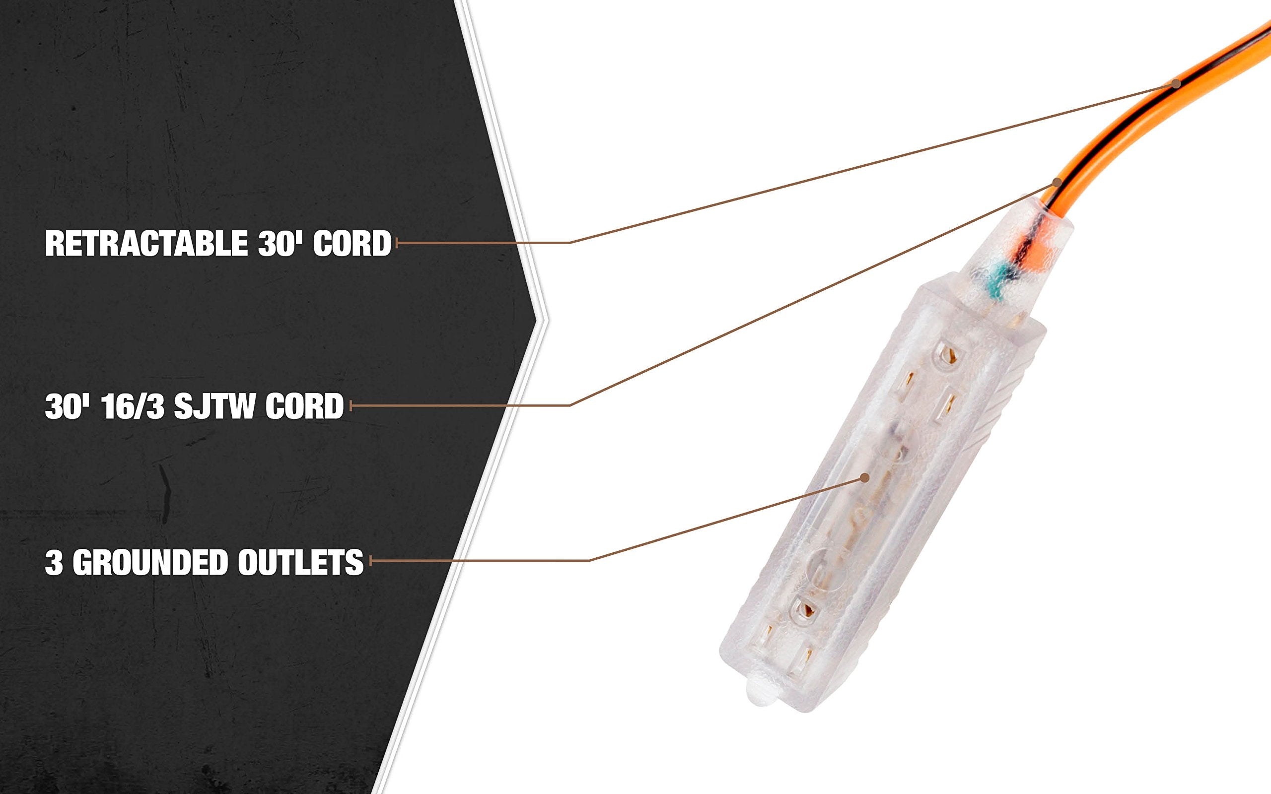 Designers Edge E215 Metal Extension Cord Reel With Diamond Plate; 30 Foot