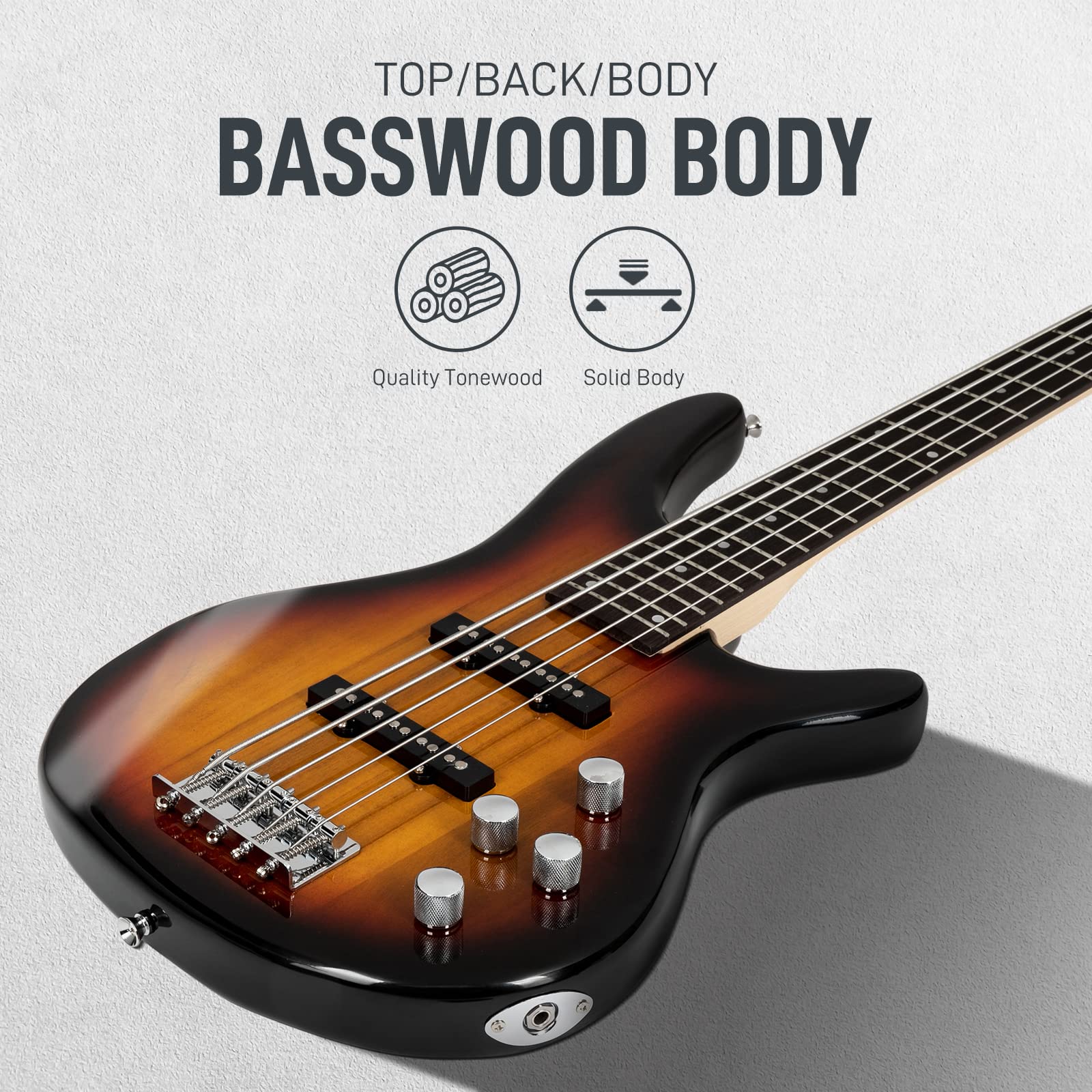 Ktaxon 5 String Electric Bass Guitar, Full Size Standard Right Handed Rosewood Fretboard Bass Kit With Gig Bag Strap Cable Wrenc