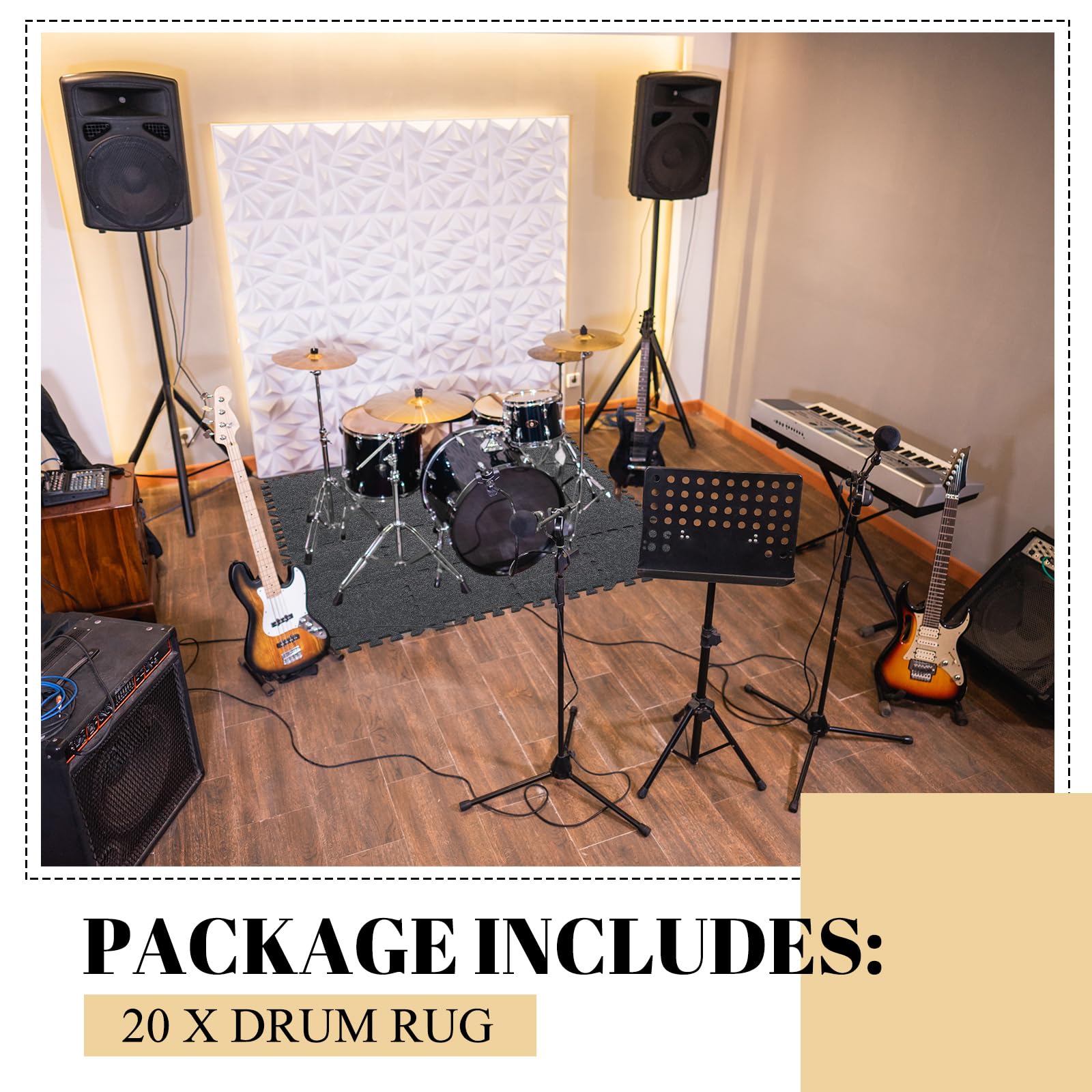 Nuanchu 20 Pcs Thick Sound Absorbing Interlocking Floor Mats, 11.8 X 11.8 Inches High Density Piano Carpet Drum Rug Sound Absorb