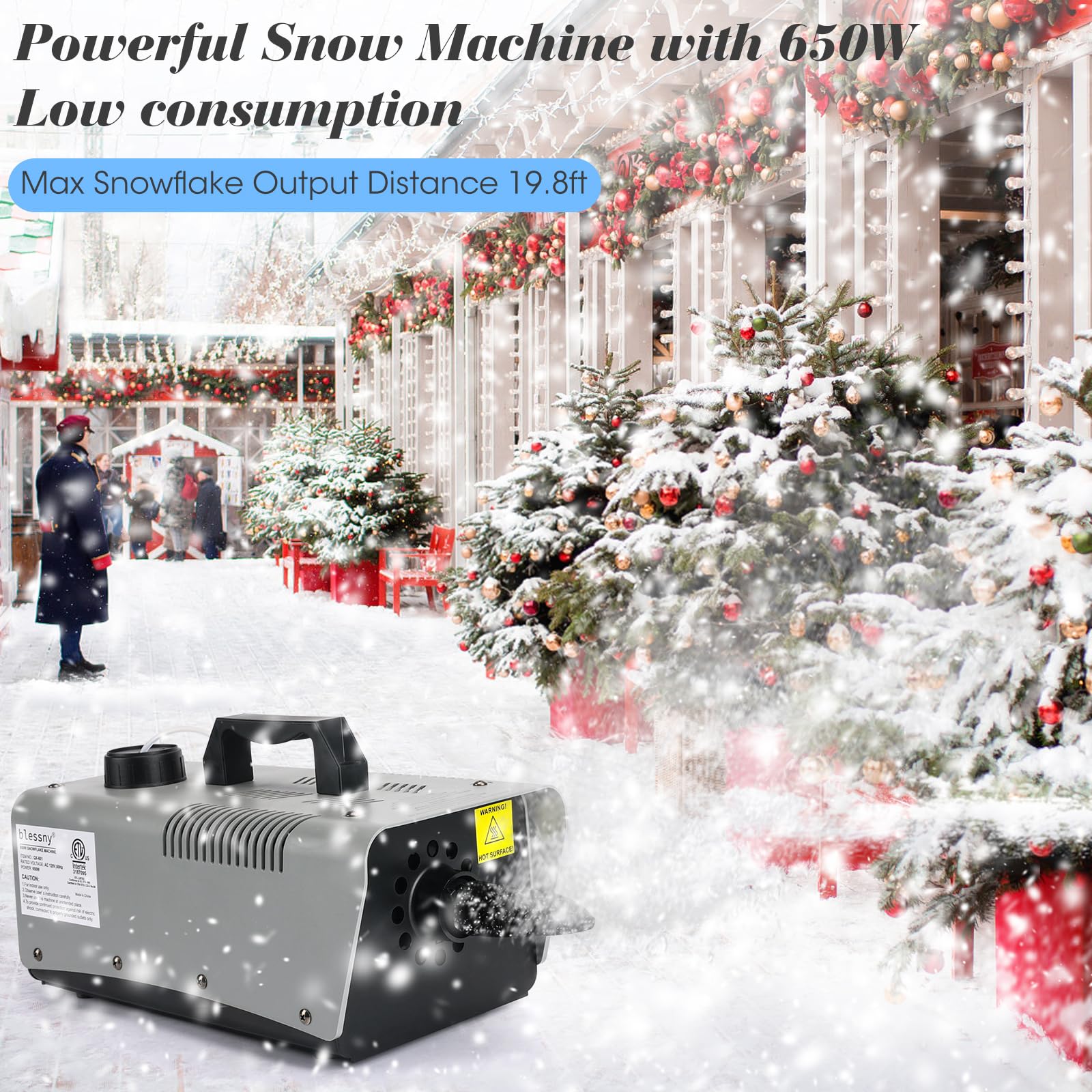 Blessny High Velocity Snow Machine, Wired Remote Portable Premium Artificial Snowflake Machines For Indoor Outdoor Christmas Par
