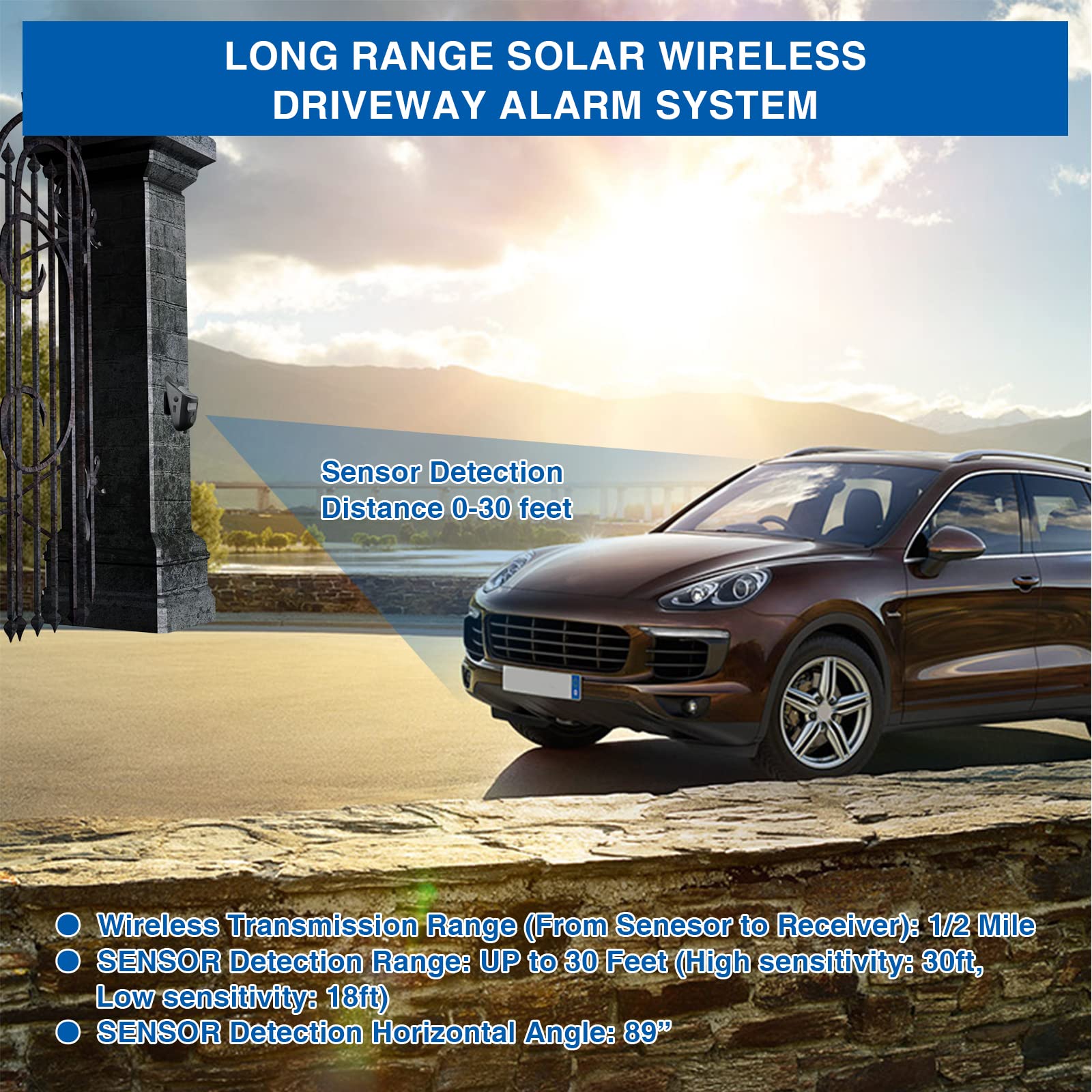 Solar Infrared Sensor Wireless Doorbell,Solar Driveway Alarm, With 2 Solar Wireless Motion Sensor & 1 Plug In Alarm Receiver Doo