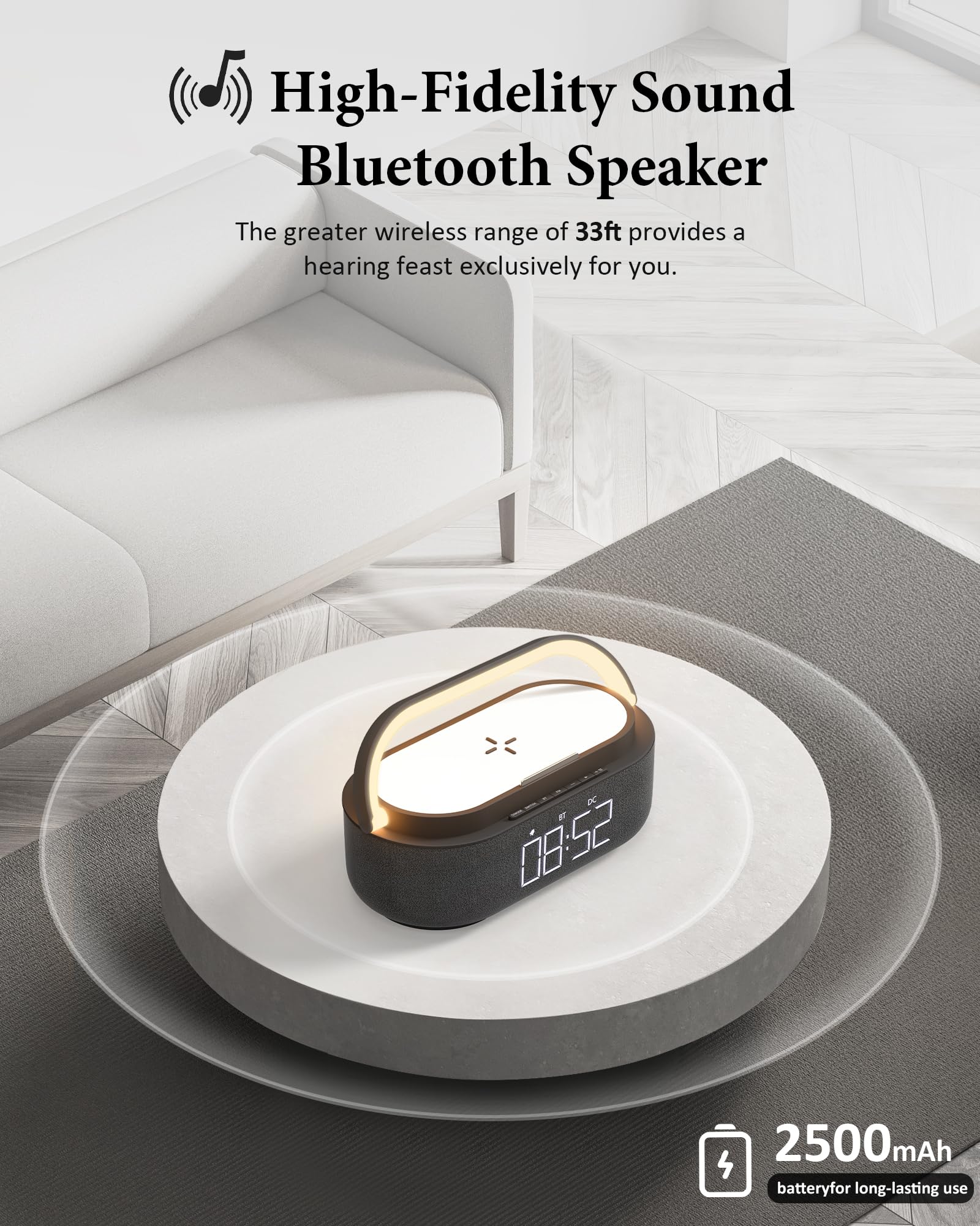 ?2024 Newest?Alarm Clock Radio With Bluetooth Speaker, Stereo Sound Dual Wireless Speakers With Wireless Charger, 2500Mah Batter