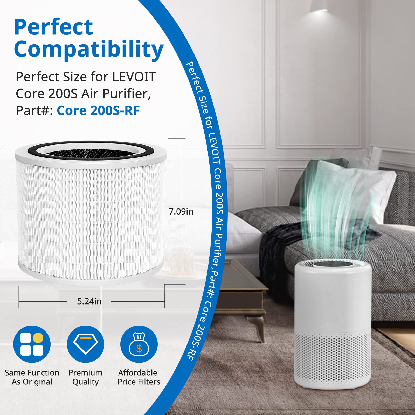 Core 200S Replacement Filter 3 Pack, 3 In 1 Filters Compatible With Levoit Core 200S Smart Wifi Air Purifier, H13 True Hepa Core