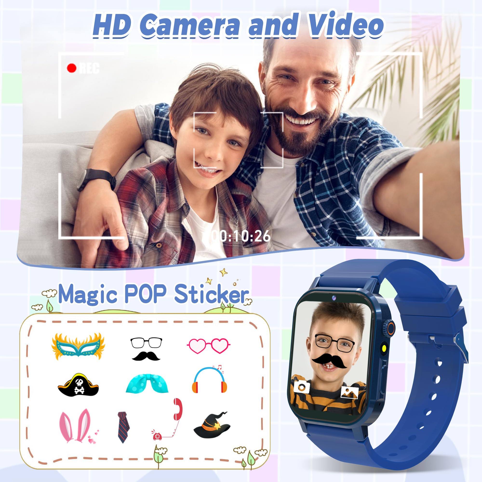 Phyulls Smart Watch For Kids With 32 Games, Hd Touch Screen Kids Smart Watch Boys With Video Camera Music Alarm Pedometer Audiob