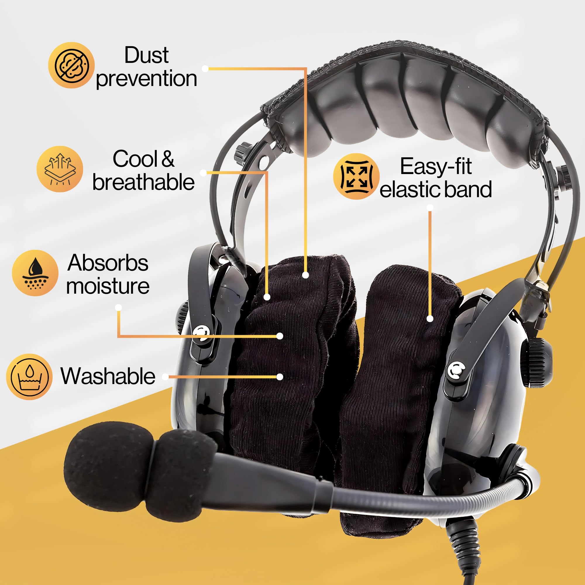 Kore Aviation 100% Cotton Headphone Ear Covers Washable Double Knit For Aviation Headset, Gym, Training, Racing, Gaming, Hunting