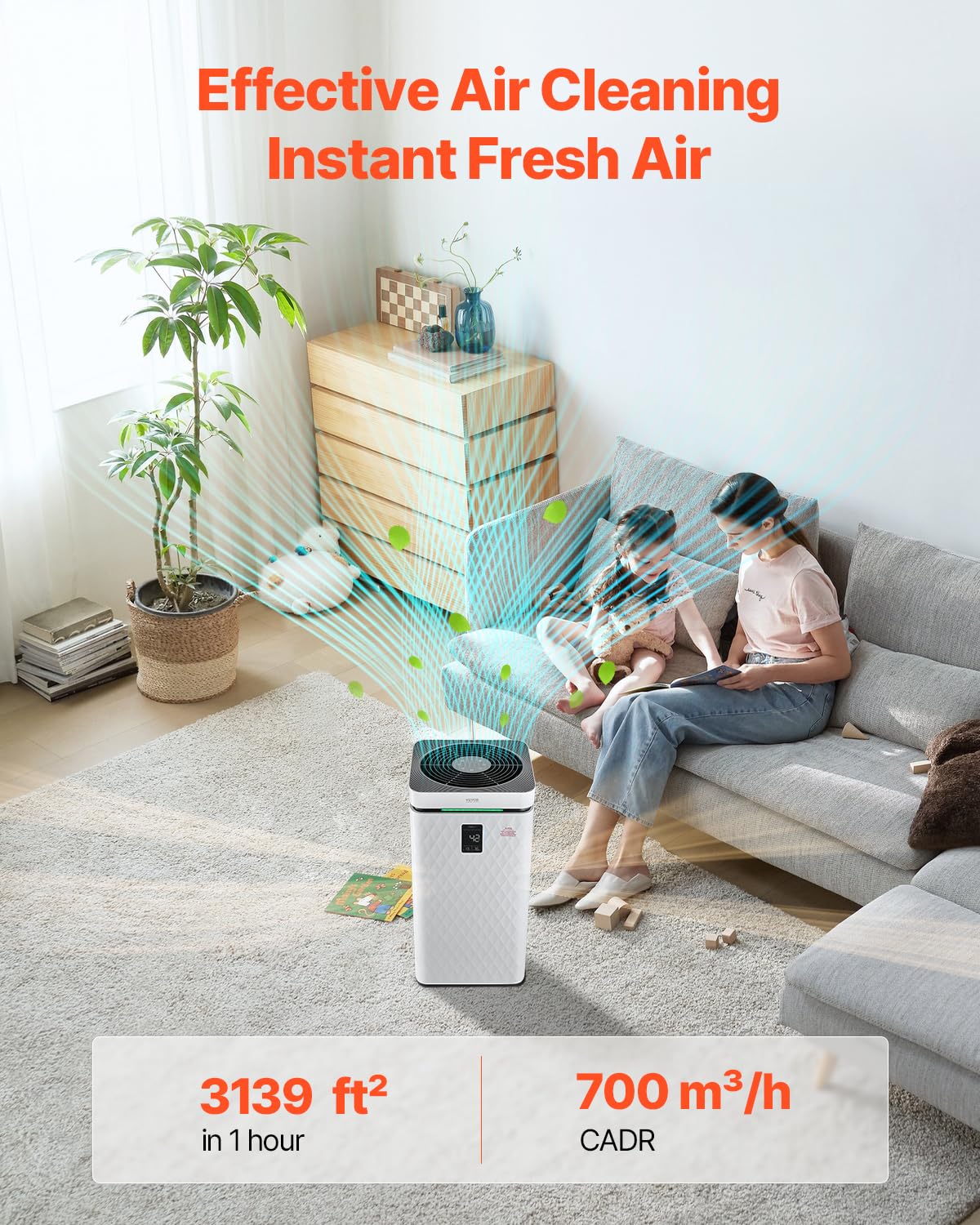 Vevor Air Purifier For Bedroom Home, H13 Hepa Layer, 3139 Ft/H Smart Air Purifier With Speed Control & Child Lock Guard, Efficie
