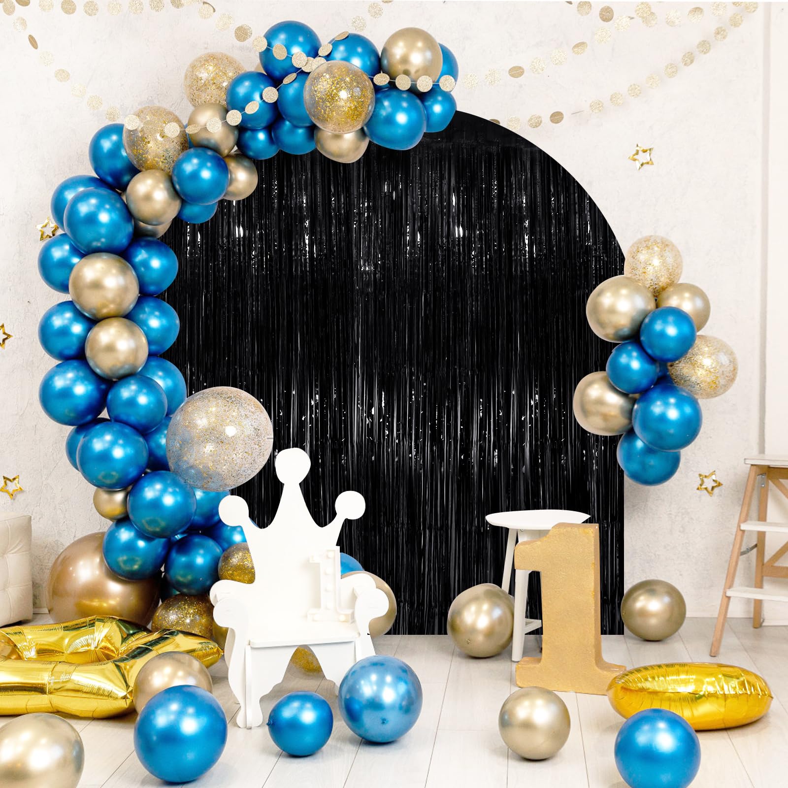 Black Metallic Tinsel Foil Fringe Curtains, 4 Pack 3.3X8.3 Feet Party Streamer Curtains For Birthday Party Decorations, Hallowee