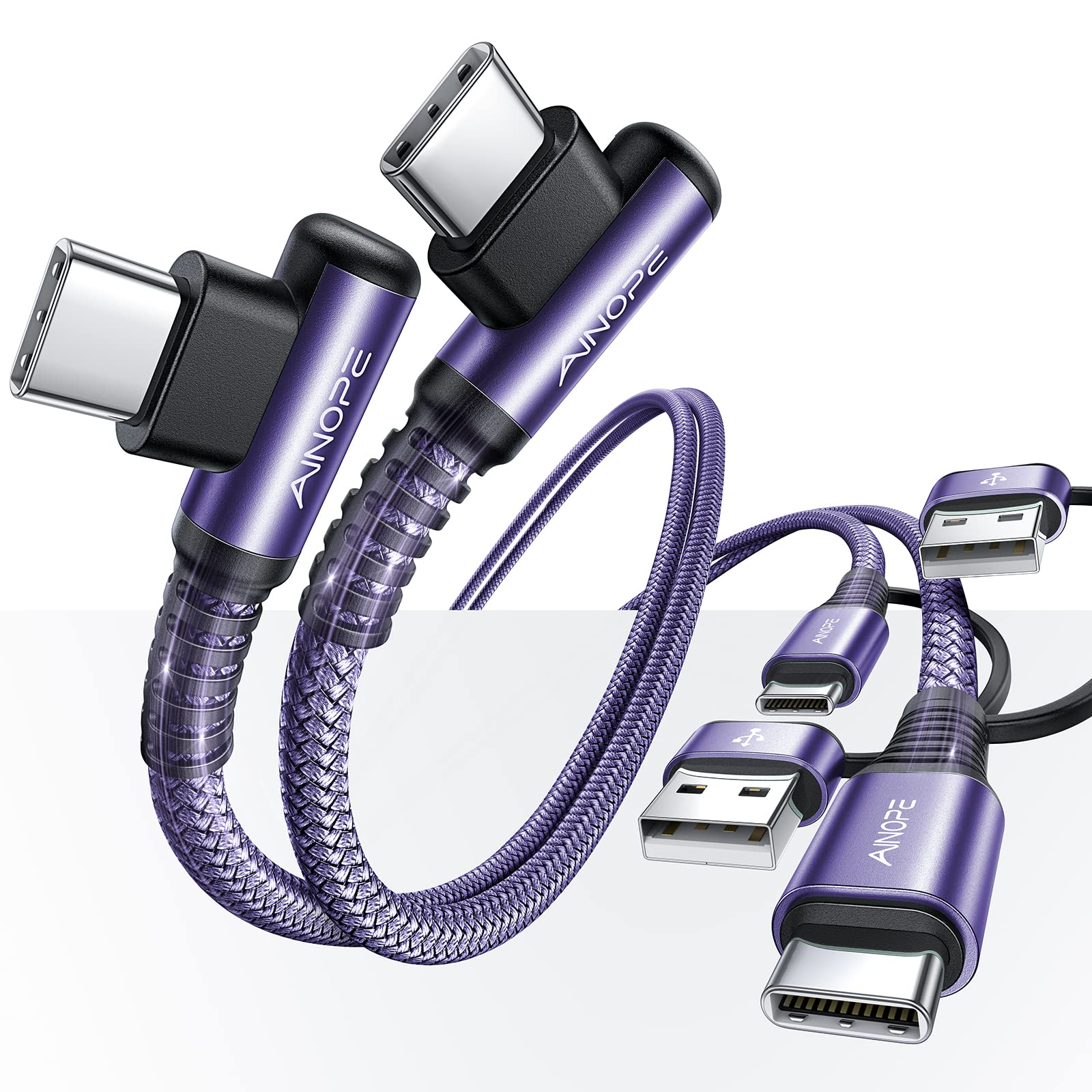 Ainope Purple Usb C To Usb C Cable 2 Pack 6.6Ft 60W Usbc To Usbc Fast Charging Cable Rigth Angle Type C To Type C Usb C Cable Co