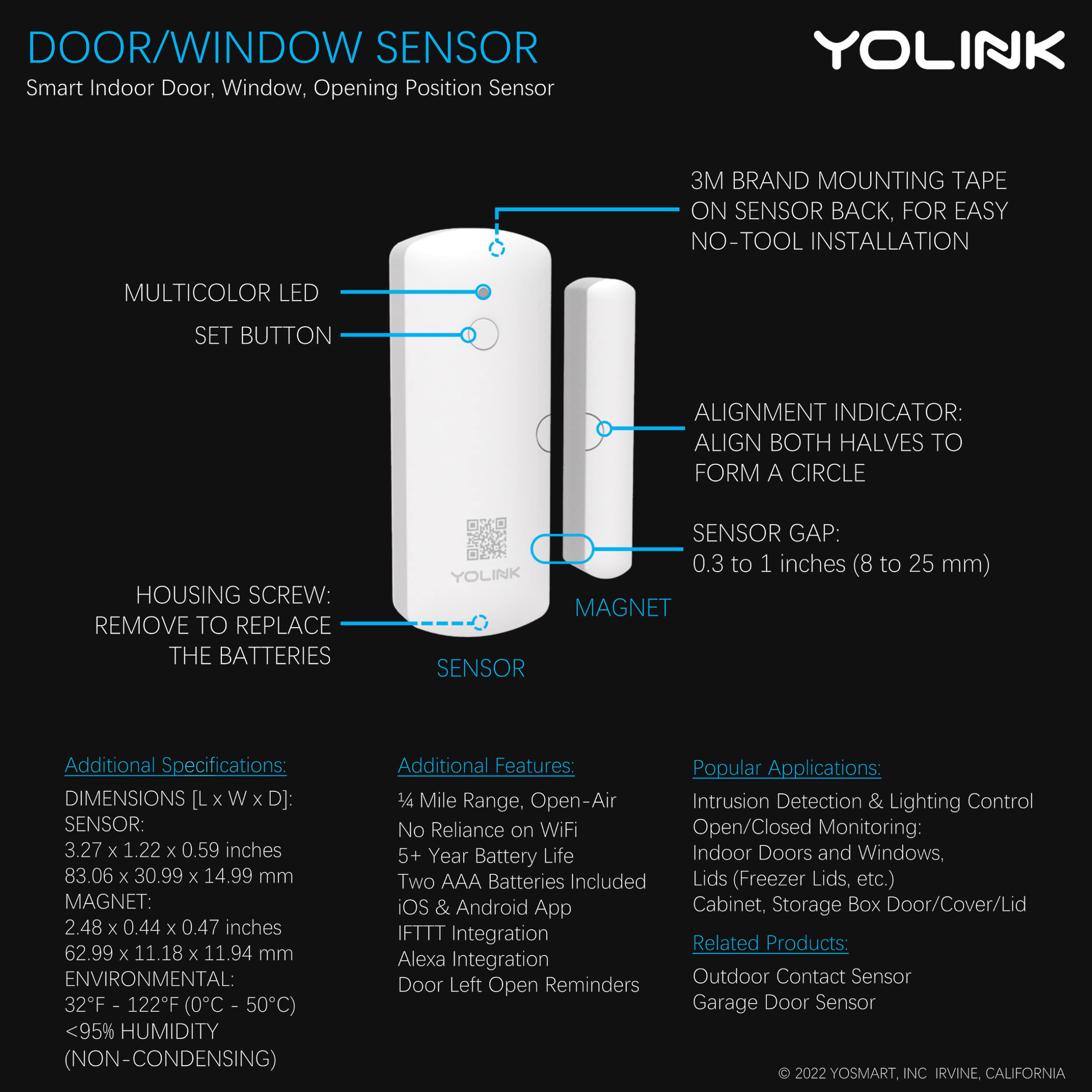 Yolink Lora Smart Door Sensor Starter Kit: Speakerhub Audio Hub & 2 Door Sensors   Up To 1/4 Mile Range, Door Left Open Reminder