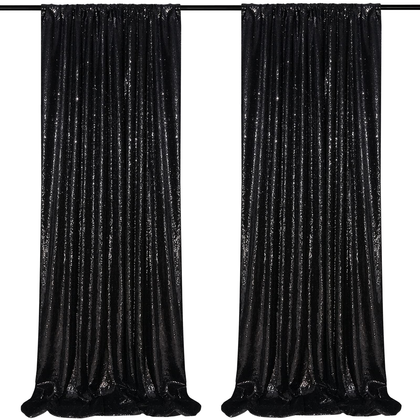 Black Sequin Backdrop 2 Panels 2Ftx8Ft Halloween Backdrop Curtains Party Decorations Birthday Wedding Photo Backdrop