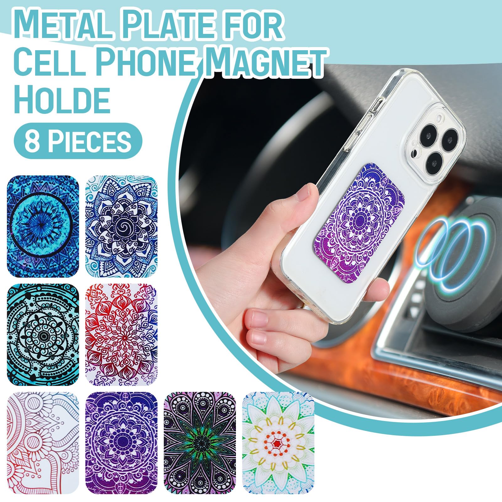 Weewooday 8 Pcs Phone Magnet Car Metal Mount Plate For Cell Holder Compatible With Magnetic Car Mounts Replacement Sticker(Novel