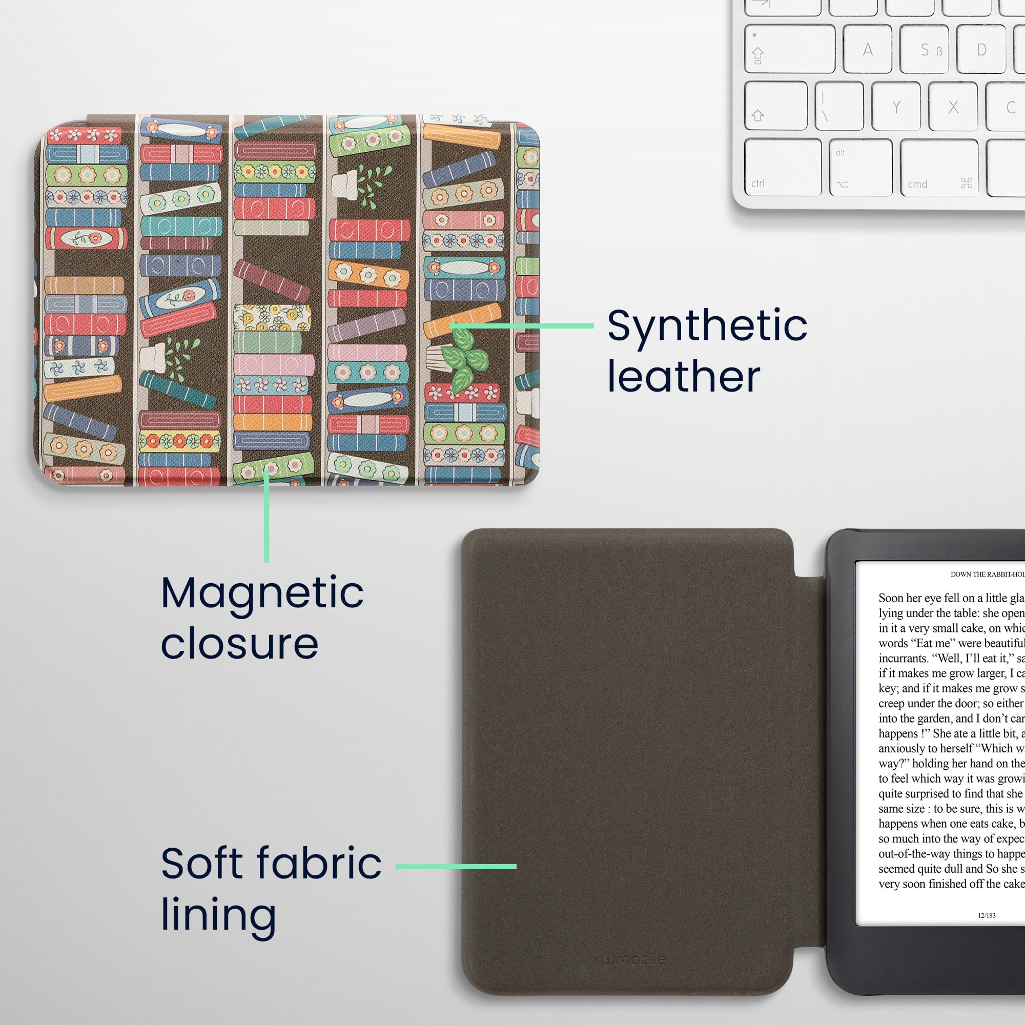 Kwmobile Case Compatible With Kobo Clara 2E / Tolino Shine 4 Case   Ereader Cover   Summer Library Blue/Green/Dark Pink