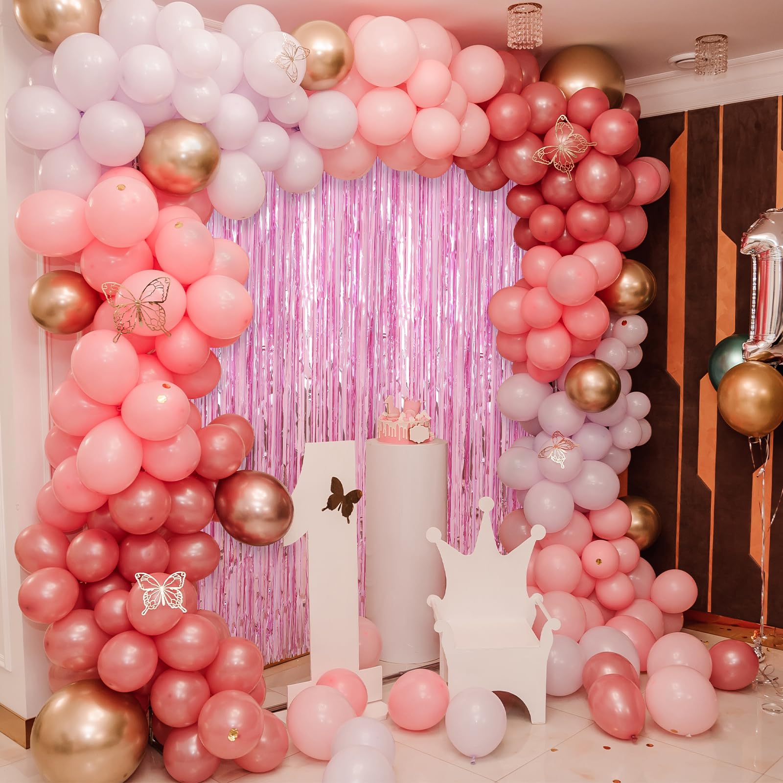 Crosize 2 Pack 3.3 Ft X 8.2 Ft Pink Foil Fringe Curtains Party Decorations, Pink Tinsel Curtain Backdrop For Parties, Door Strea
