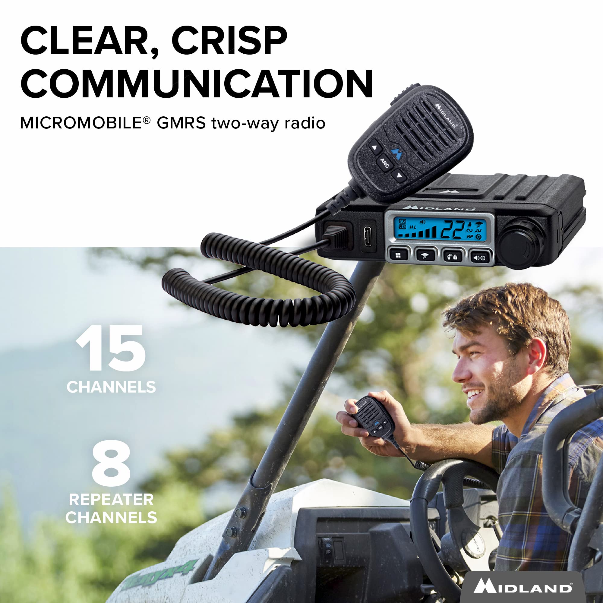 Midland   Mxt115Vp3 15 Watt Gmrs Micromobile Two Way Radio   Off Roading Outdoor Farm   Extended 3Db Gain Universal Lip Mount An
