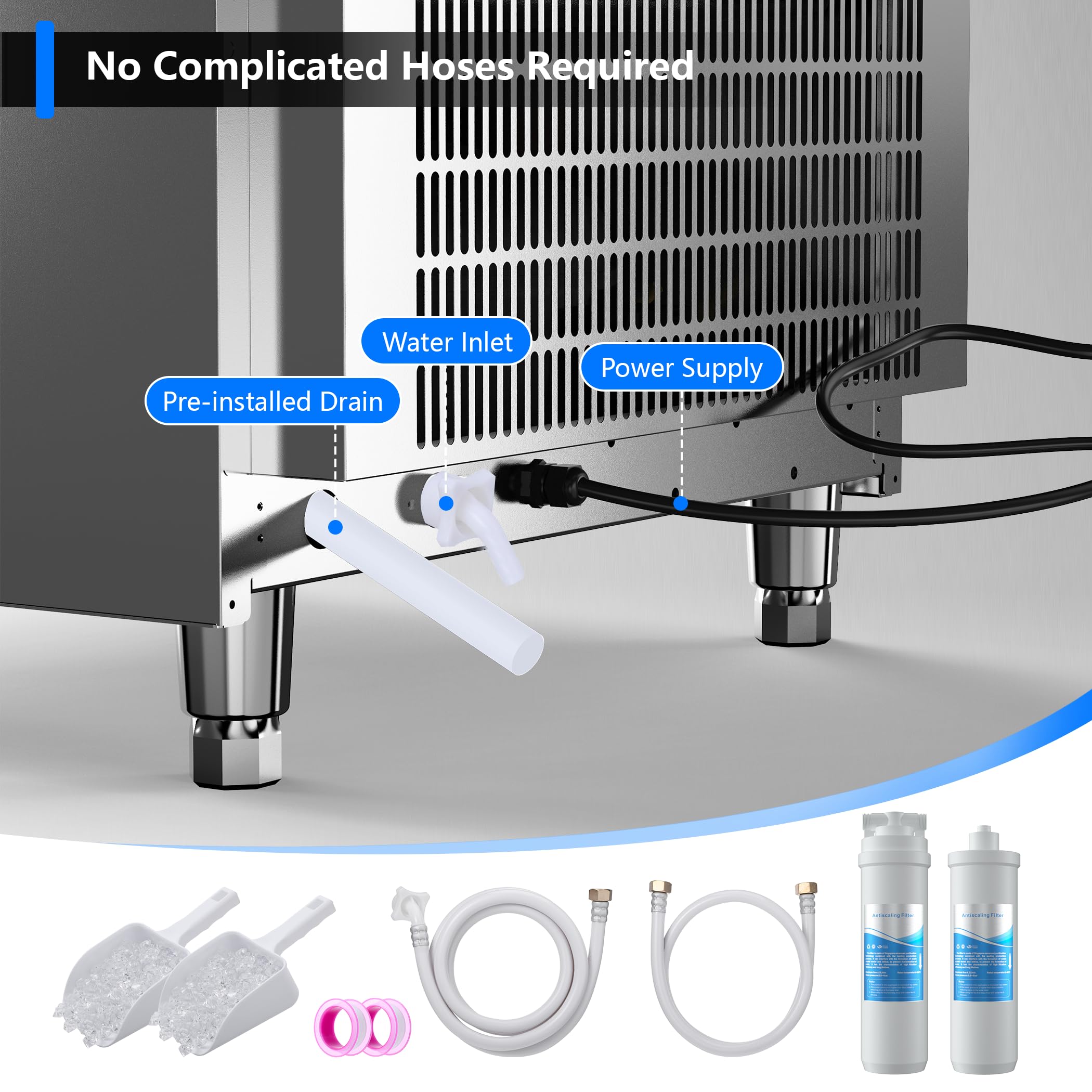 Coolake Commercial Ice Maker Machine 450Lbs/24H With 130Lbs Storage, Stainless Steel Under Counter Ice Maker, Descaling Water Fi
