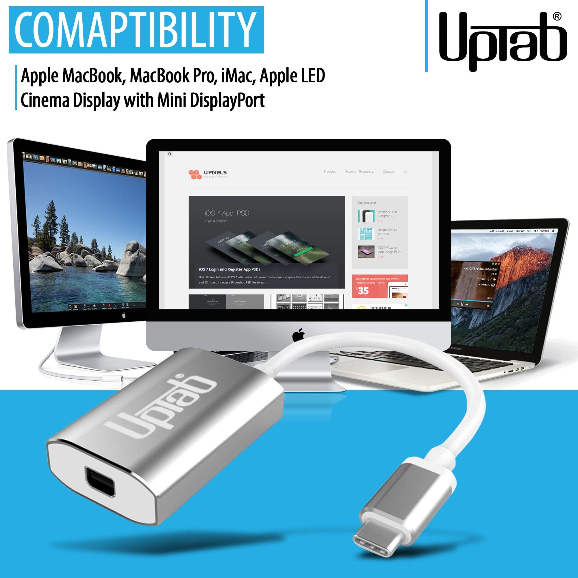 Uptab Usb C To Mini Displayport Adapter Uptab (4K@60Hz) Usb-C/Thunderbolt 3 To Mdp Adapter With Power Port For New M2 Macbook Pr