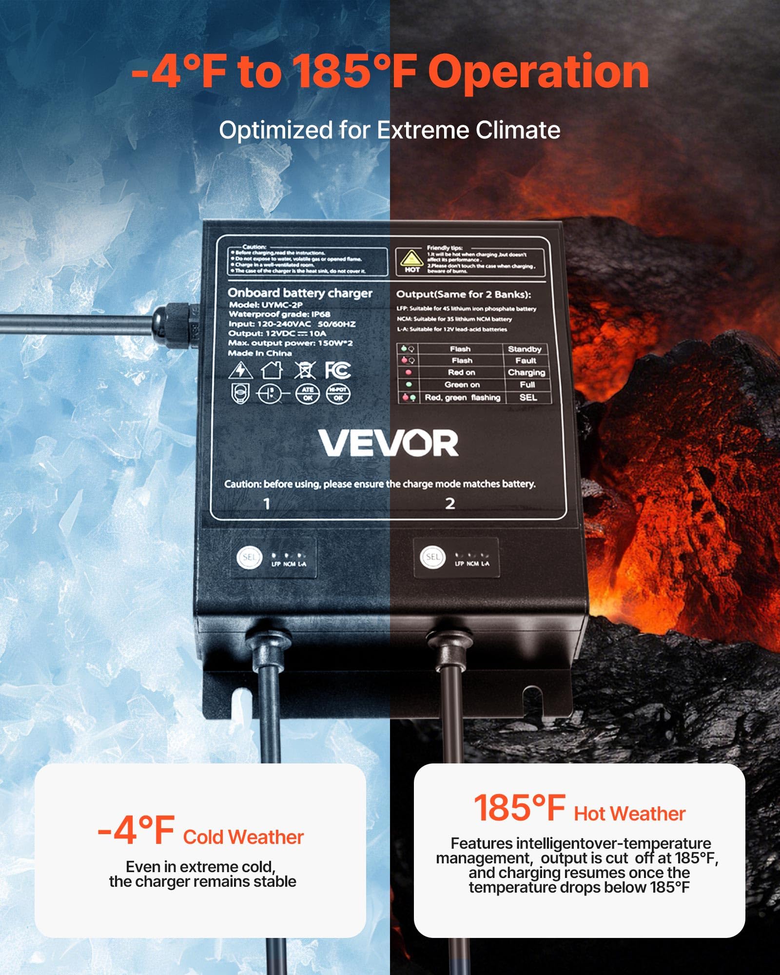 Vevor 2 Bank Marine Battery Charger, 2    10A 12V Onboard Boat Charger, Ip68 Waterproof Boat Smart Battery Charger For Lithium L