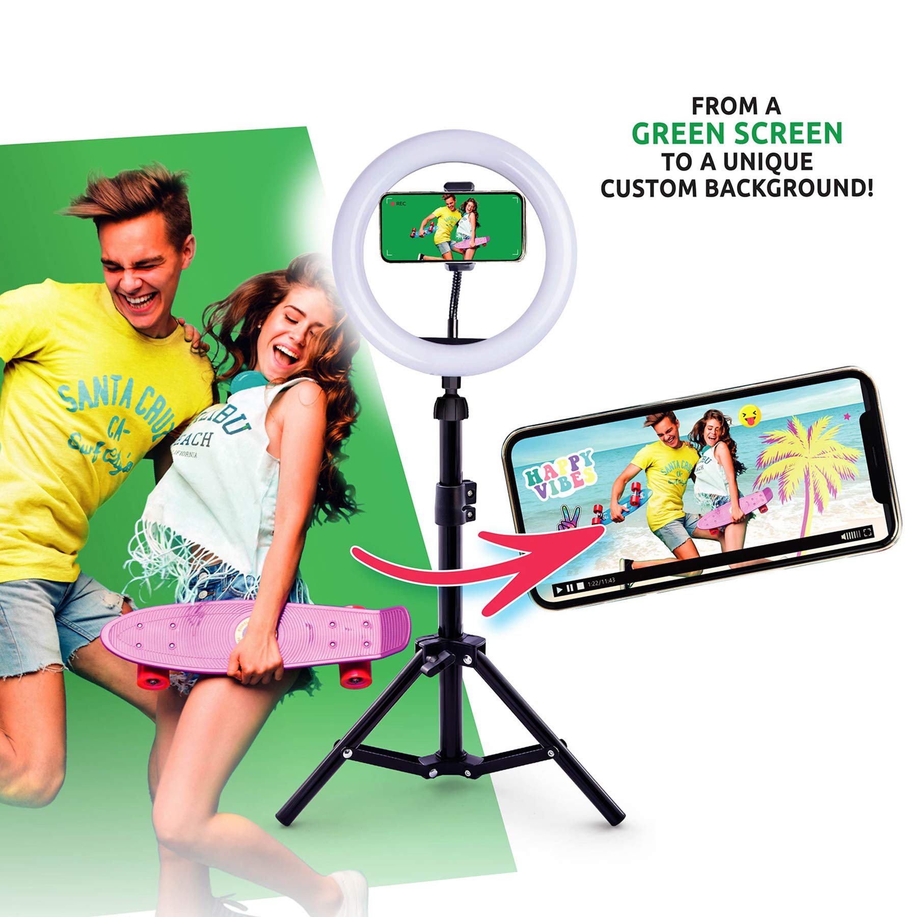 Canal Toys So Diy Tiktok Instagram Youtube Ring Light With Green Screen And Phone Mount Tripod. Studio Creator Influencer Video