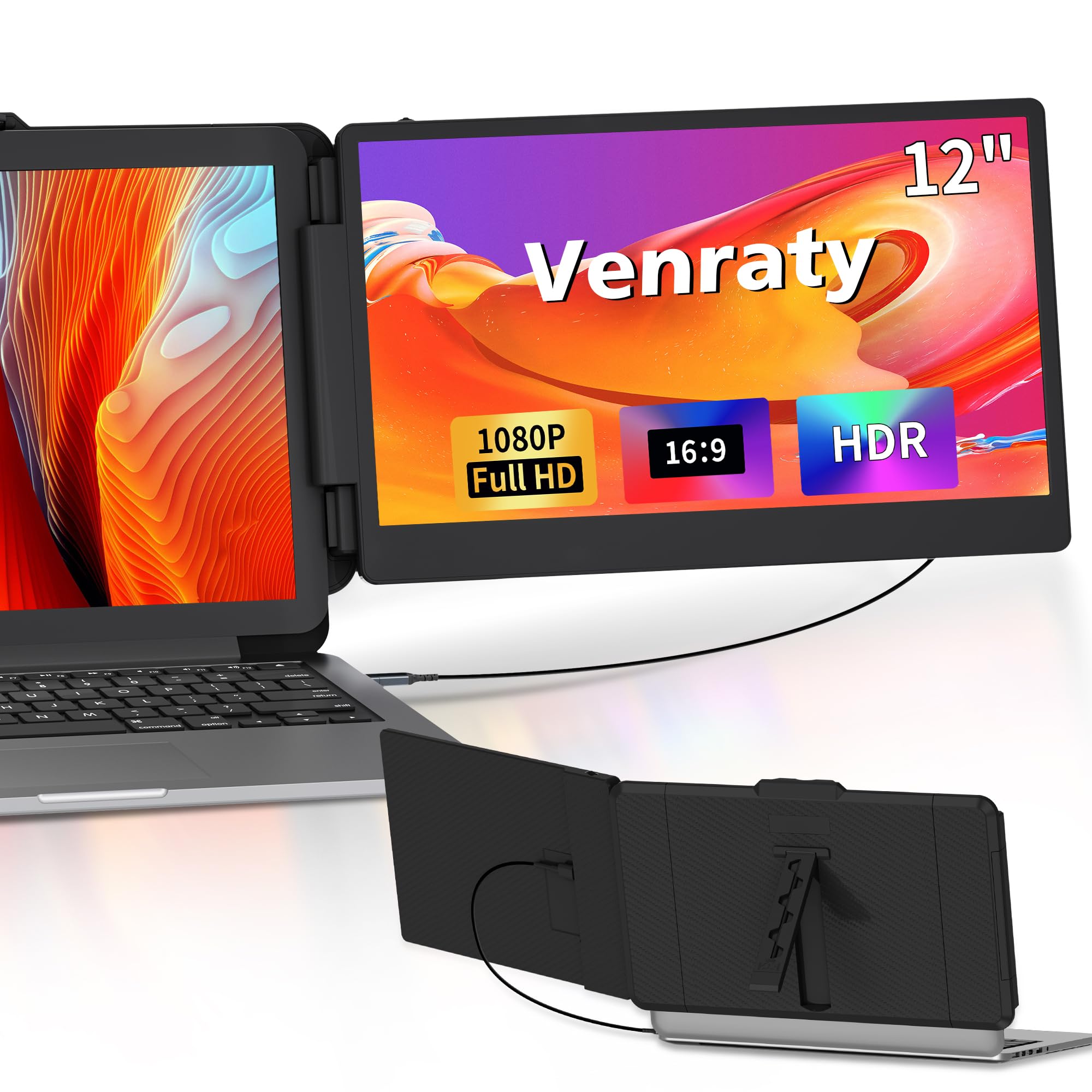 Venraty Laptop Screen Extender, 12'' Dual Laptop Monitor Extender, Hdmi/Usb C Plug Play Portable Monitor Display For Laptop, Com