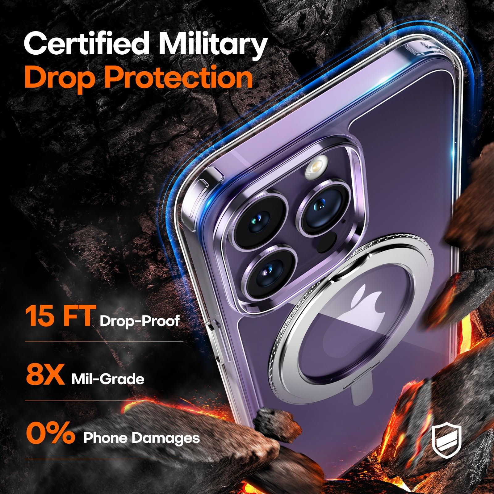 Tauri 360Rotatable Magnetic Ring For Iphone 14 Pro Case Clear, [Designed For Magsafe] With Stand & Ring Holder, Shockproof Slim