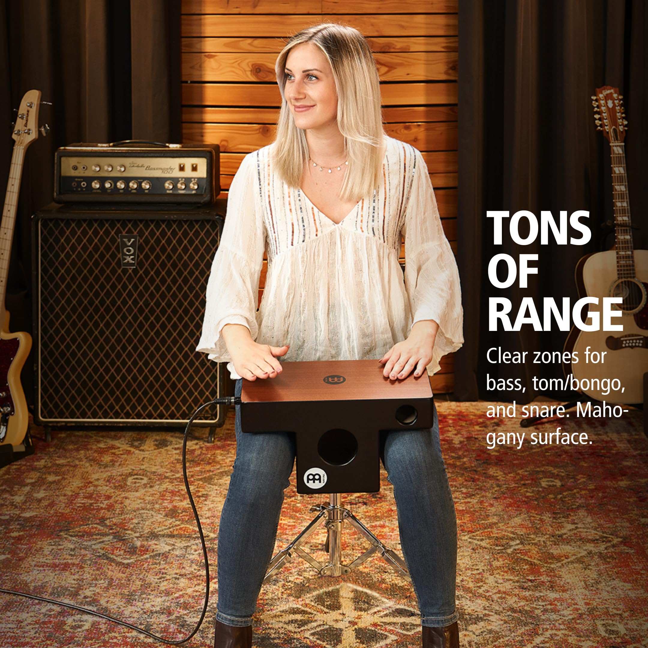 Meinl Pickup Slaptop Cajon Box Drum With Internal Snares And Forward Projecting Sound Ports   Not Made In China   Mahogany Playi