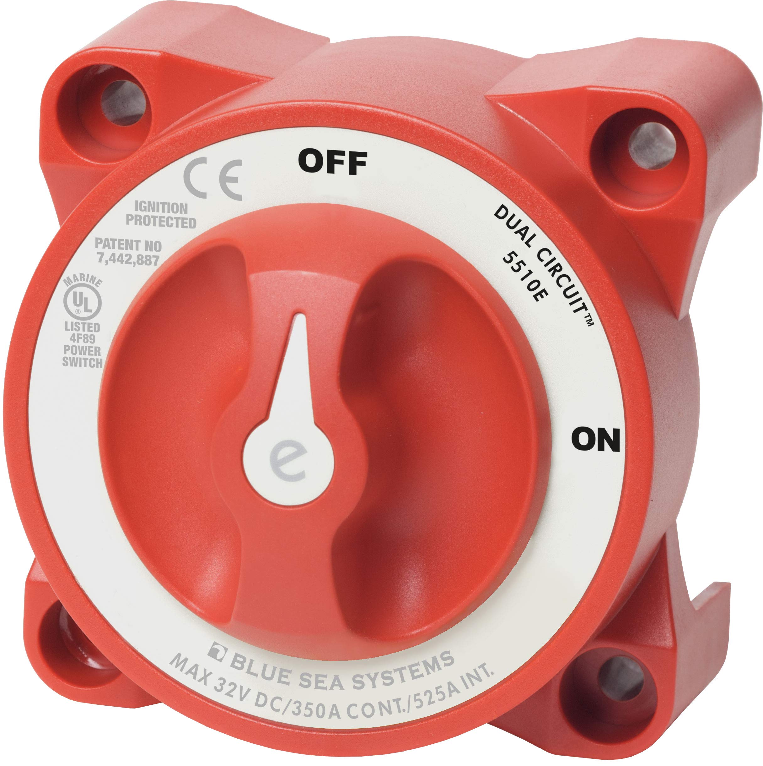 Blue Sea Systems 5510E e-Series Dual Circuit Battery Switch, Red