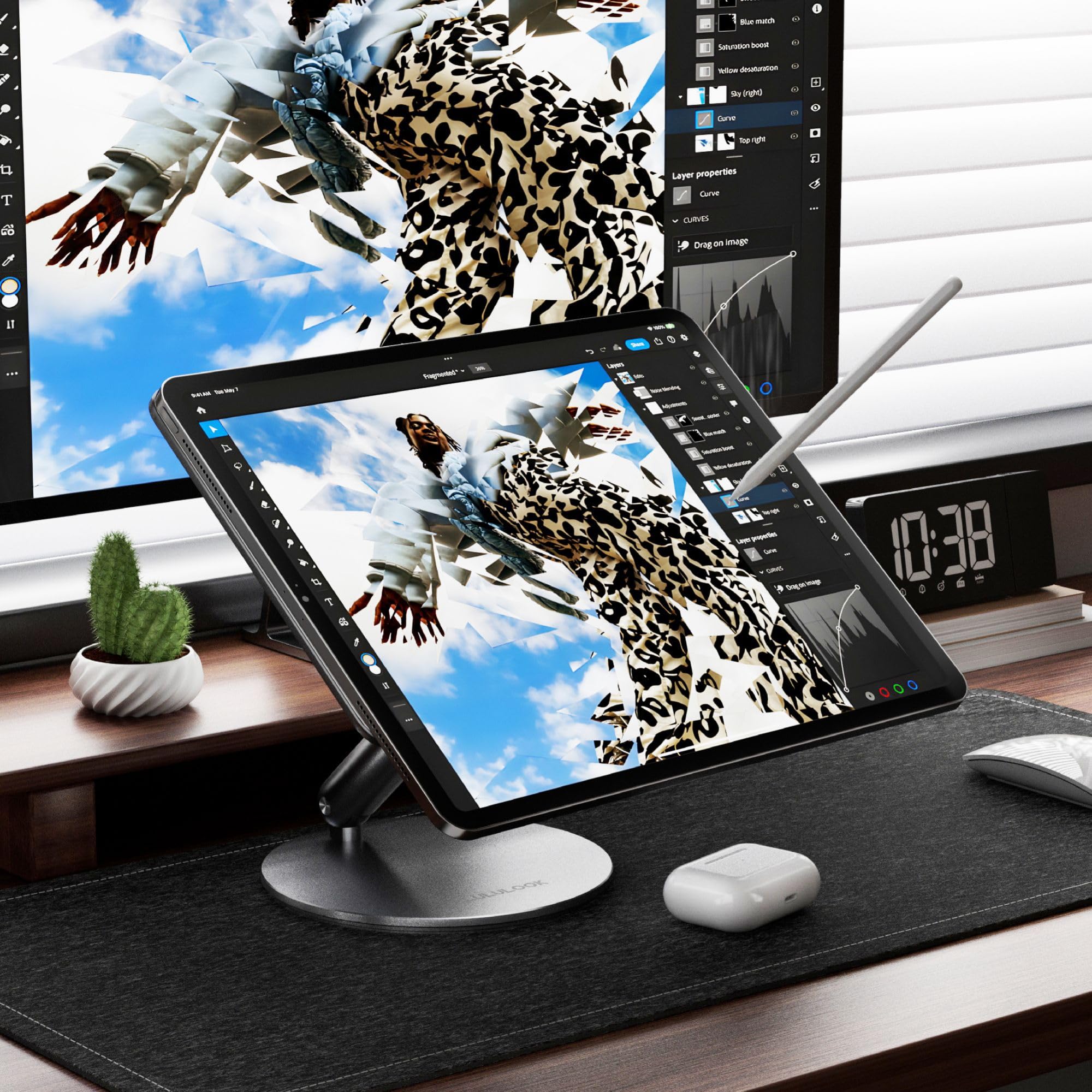 Lululook Magnetic Wireless Charging Stand For Ipad Pro 13 Inch M4 (2024) Only, 360� Rotating Base With Anti Slip Pad, Aluminium Alloy Foldable Ipad Pro Charging Stand (Usb C C Cable Included)