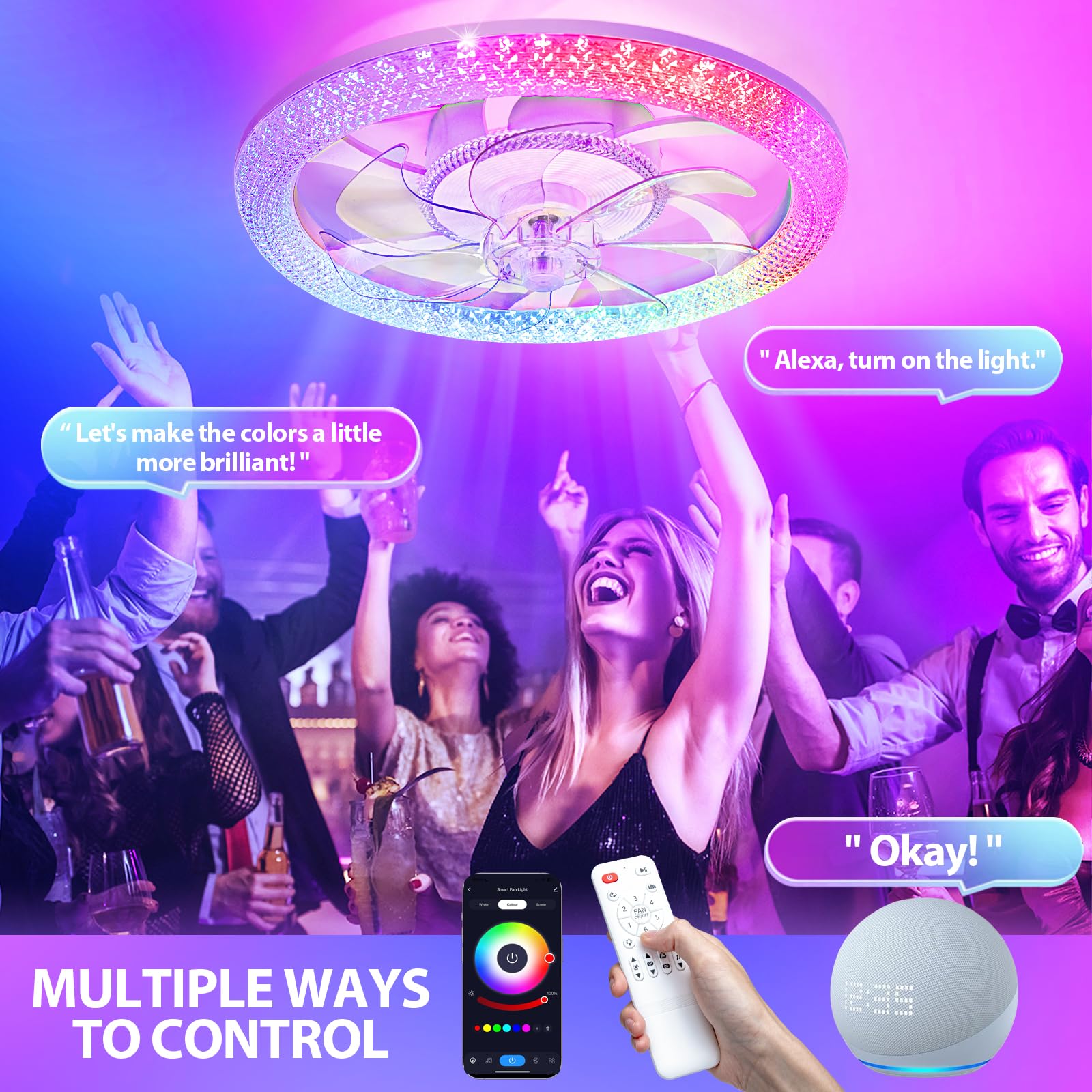 Vookea 2 In 1 Rgb Led 20    Ceiling Fans With Lights And Remote, 3000 6500K Dimmable Flush Mount Low Profile Ceiling Fan With Li