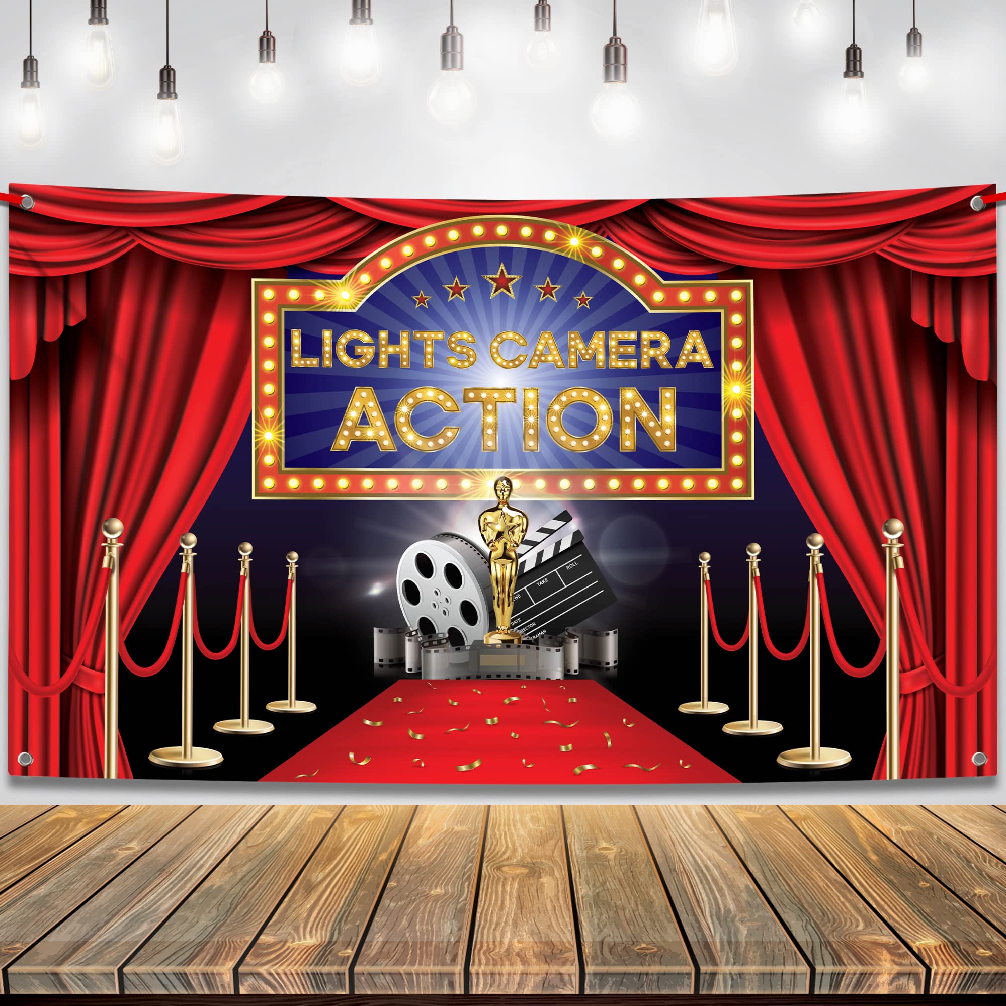 Katchon, Lights Camera Action Backdrop   Xtralarge 72X44 Inch | Movie Night Backdrop For Movie Night Decorations | Hollywood Par