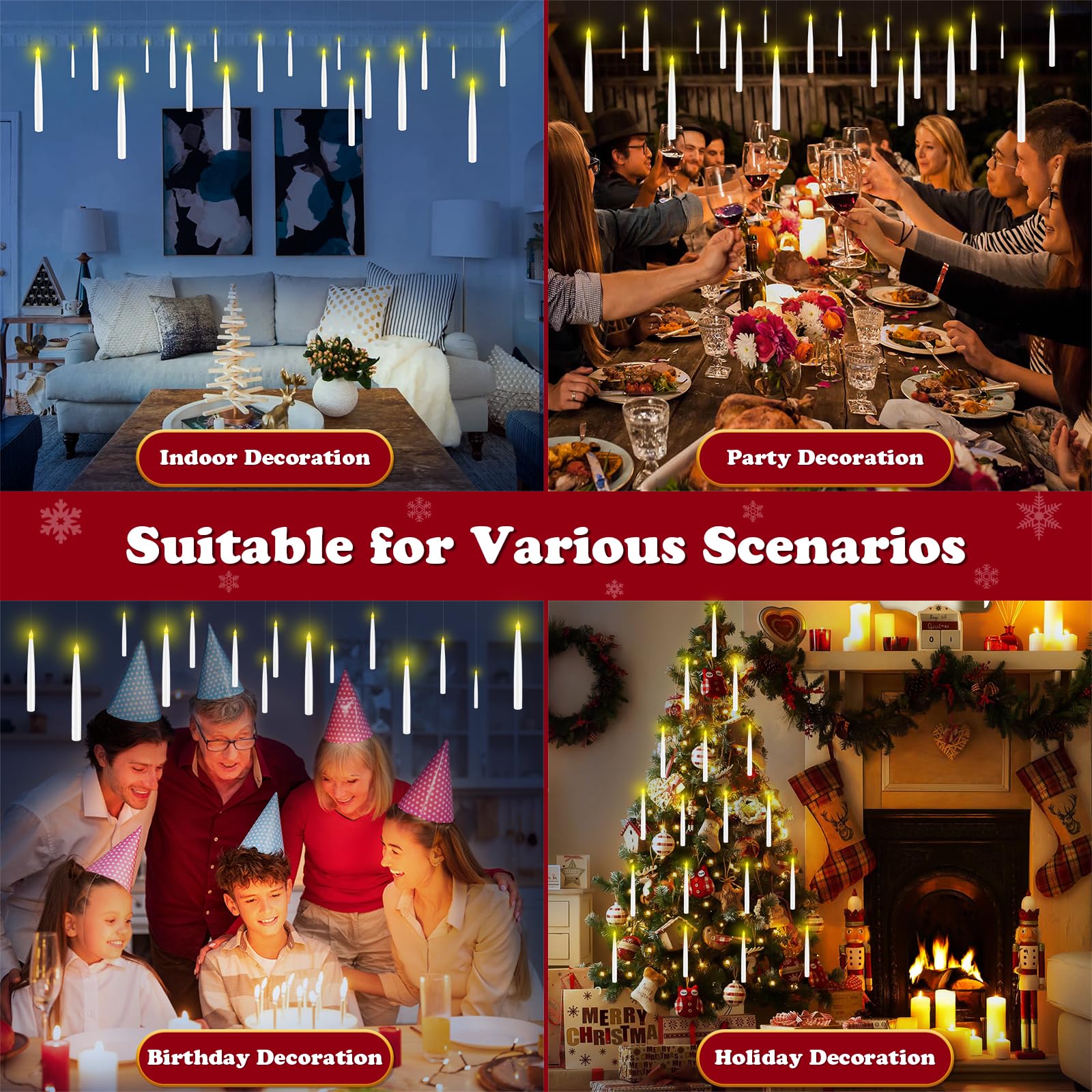 18 Pcs Floating Candles With Wand, Magic Decorations Magic Hanging Candles, Battery Operated Window Candles With Wand Remote, Fl