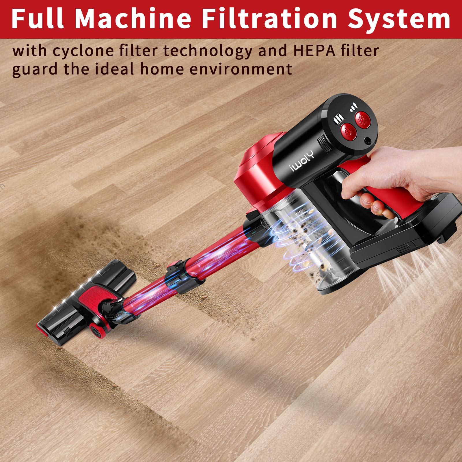 Iwoly C150 Cordless Vacuum Cleaner Rechargeable With 2200Mah Detachable Battery, 18000Pa Cyclone Vacuum With Hepa Filter, Lightw