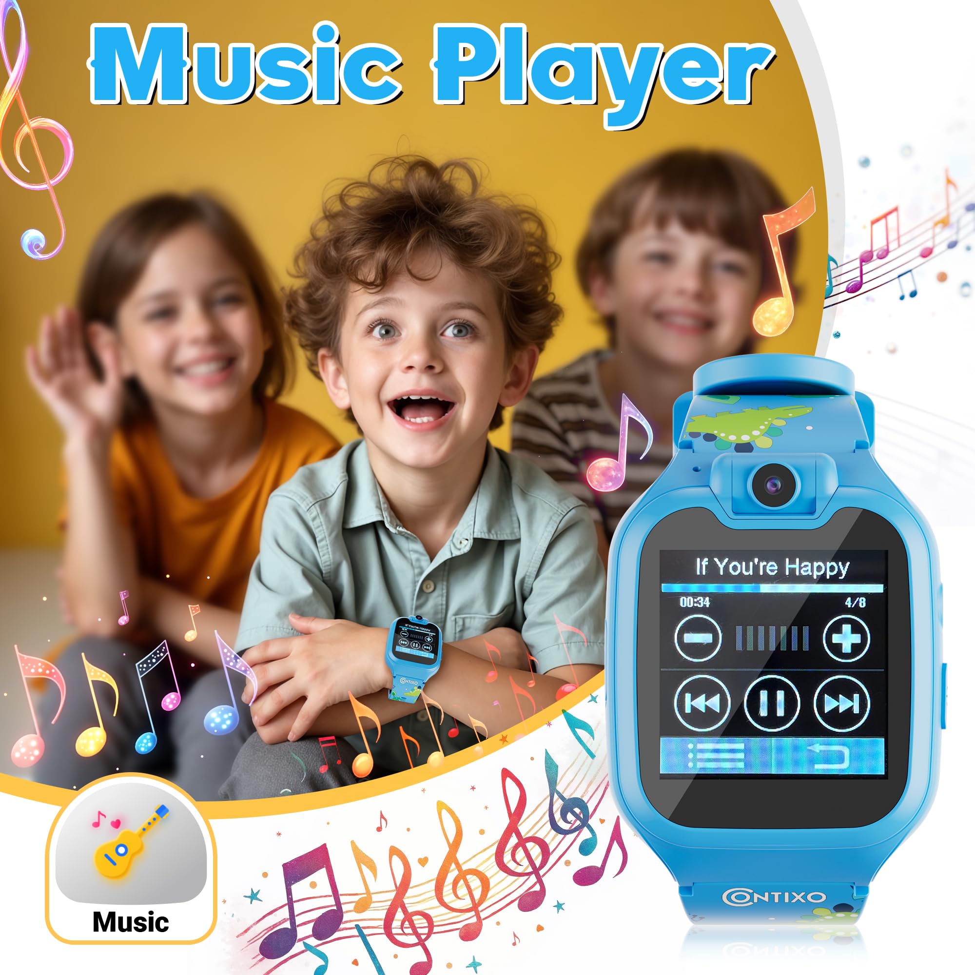 Contixo Kids Smart Watch-Hd Touch Screen Educational Smartwatch With Camera, Video & Audio Recording, Mp3 Music Player For Kids
