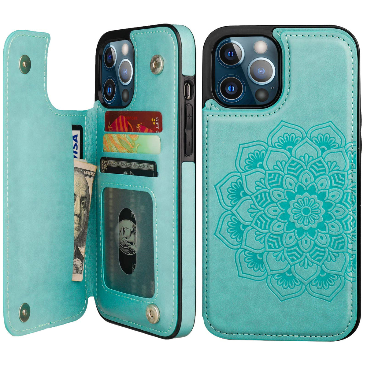 Vaburs Compatible With Iphone 12 Pro Max Case Wallet With Card Holder,Embossed Mandala Pattern Flower Pu Leather Double Magnetic