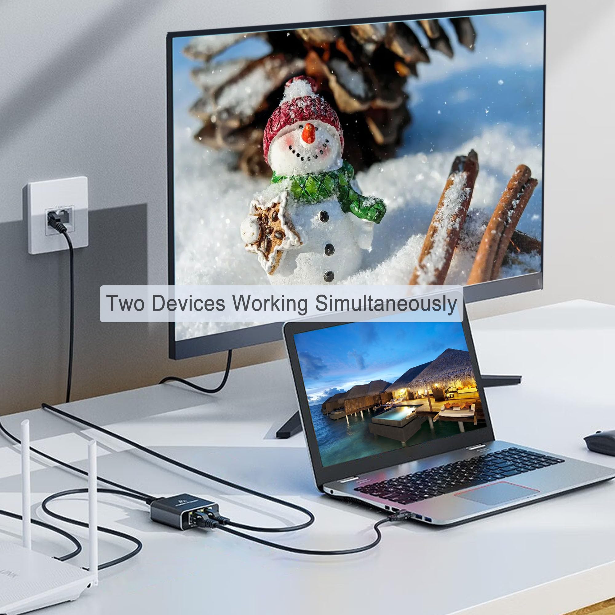 Liezhua Gigabit Ethernet Splitter 1 To 2   Network Splitter With Usb Power Cable, Rj45 Internet Splitter Adapter 1000Mbps High S