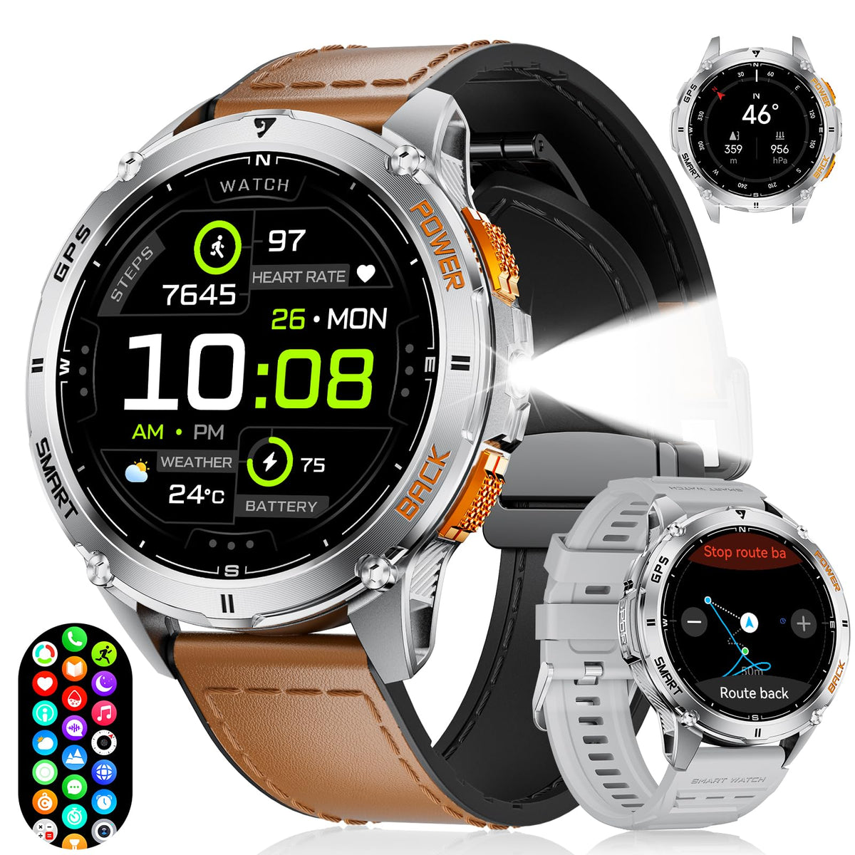 Foxbox Gps Smart Watch For Men Led Flashlight, 530Mah Extra Large Battery, 1.43'' Amoled Military Smartwatch Answer/Make Call Wi