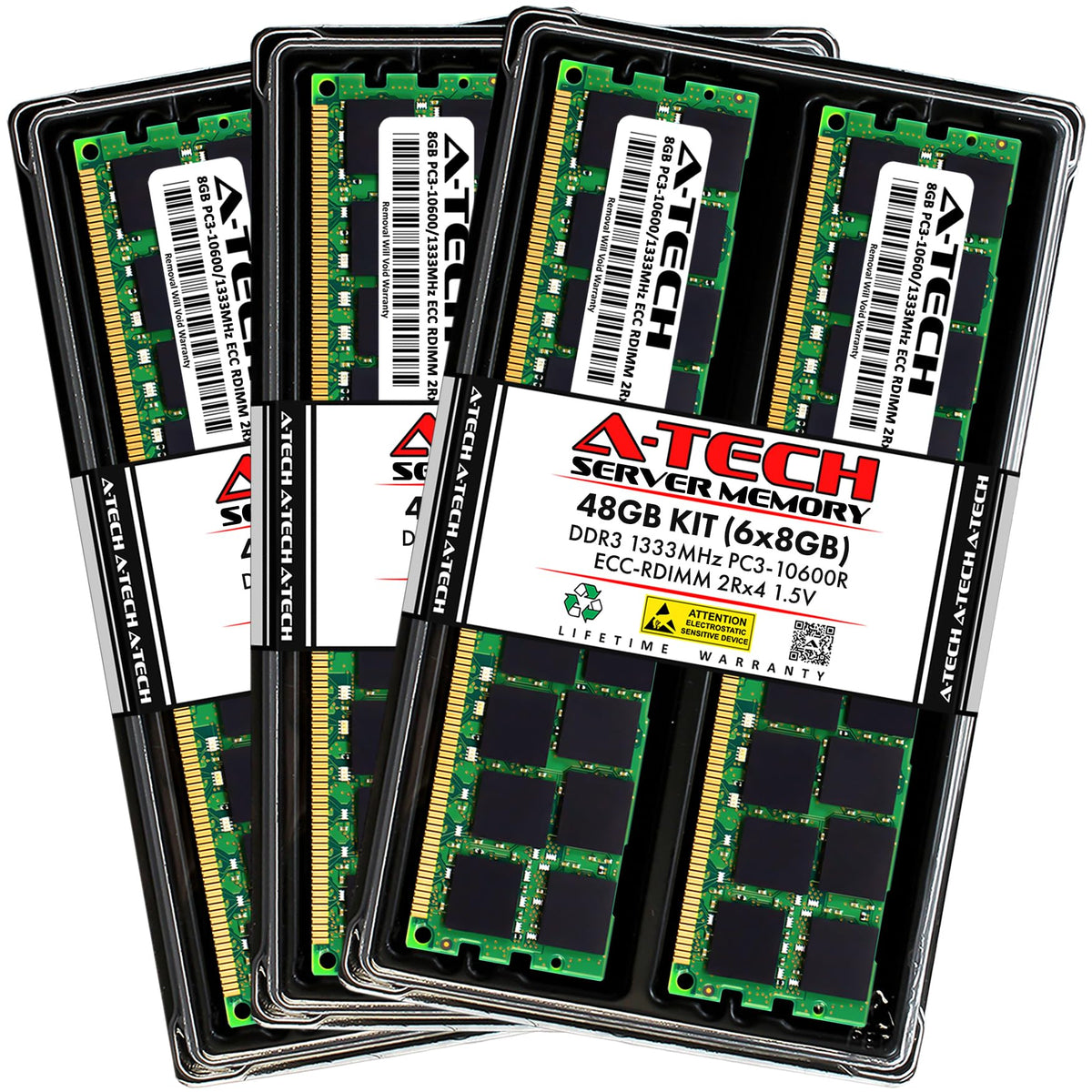 A Tech 48Gb Kit (6X8Gb) Ddr3 1333Mhz Pc3 10600R Ecc Rdimm 2Rx4 Dual Rank 1.5V Ecc Registered Dimm 240 Pin Server Ram Memory Upgr