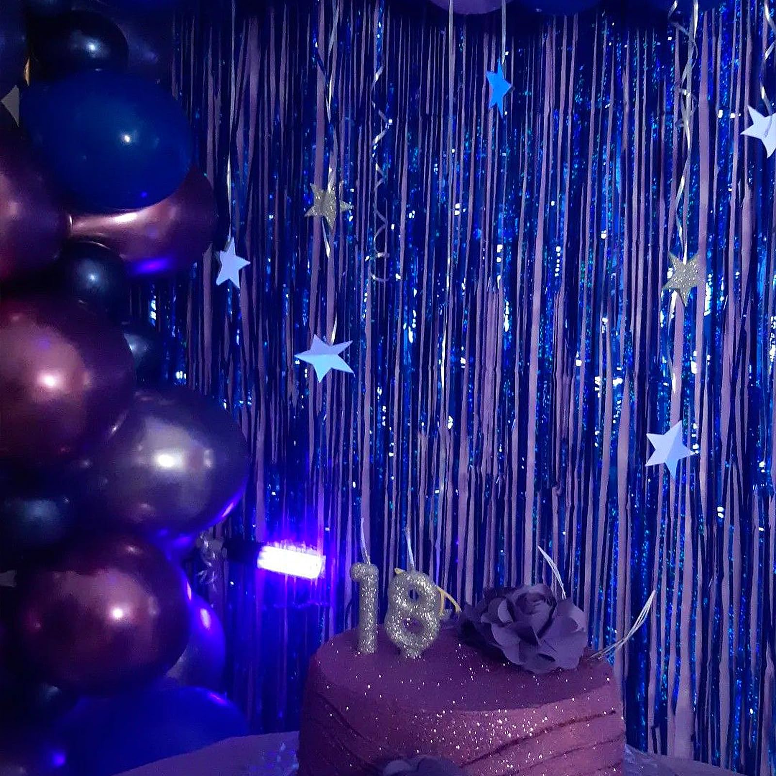 Canrevel 2 Pack 3.3X8.2 Feet Blue Foil Fringe Backdrop Curtains, Glitter Tinsel Streamers Birthday Party Decorations, Fringe Bac