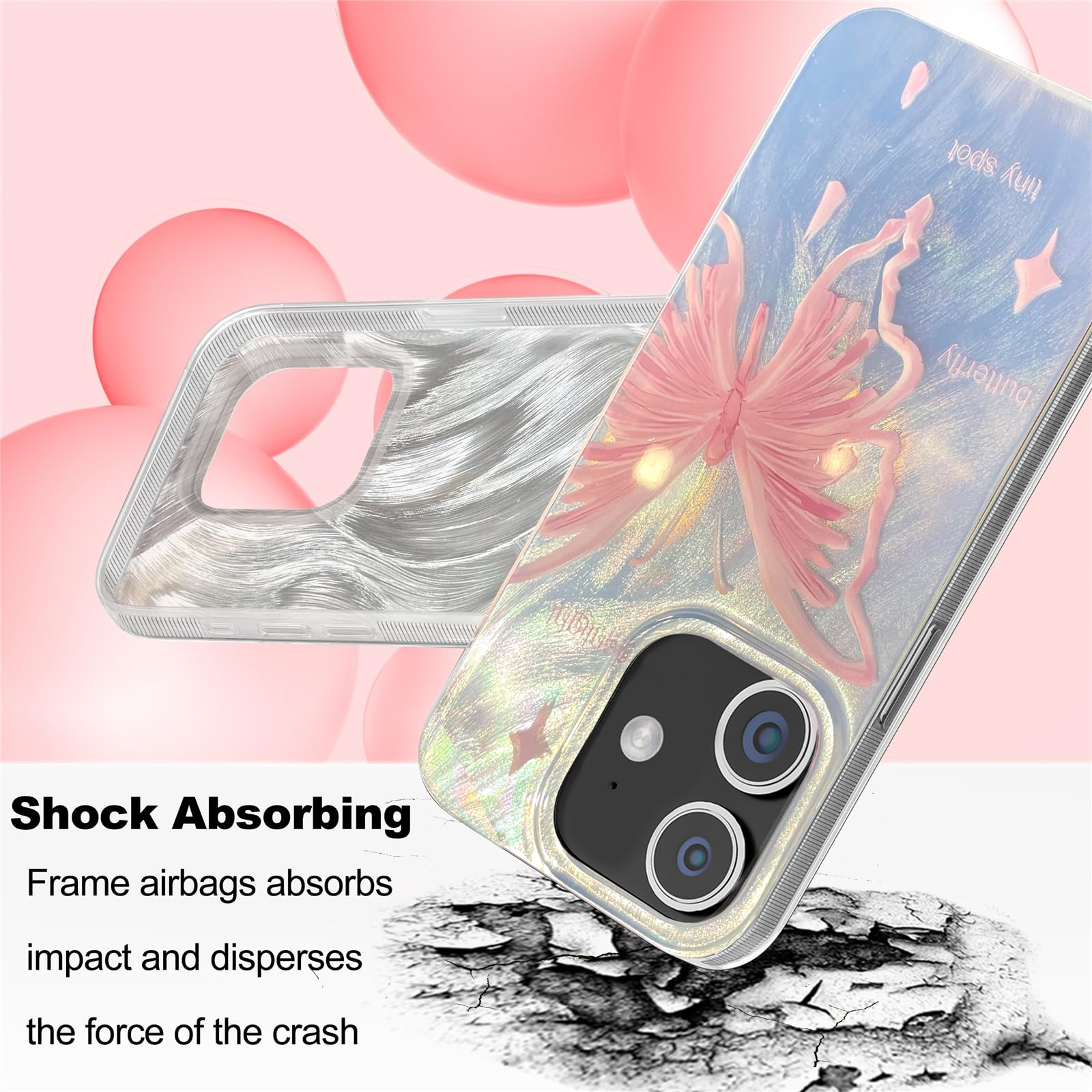 I Mgae In Ar Compact Case For Iphone 11 Pale Pink Butterfly Design,Cute Trendy Soft Slim Tpu Shockproof Protective Phone Cases C