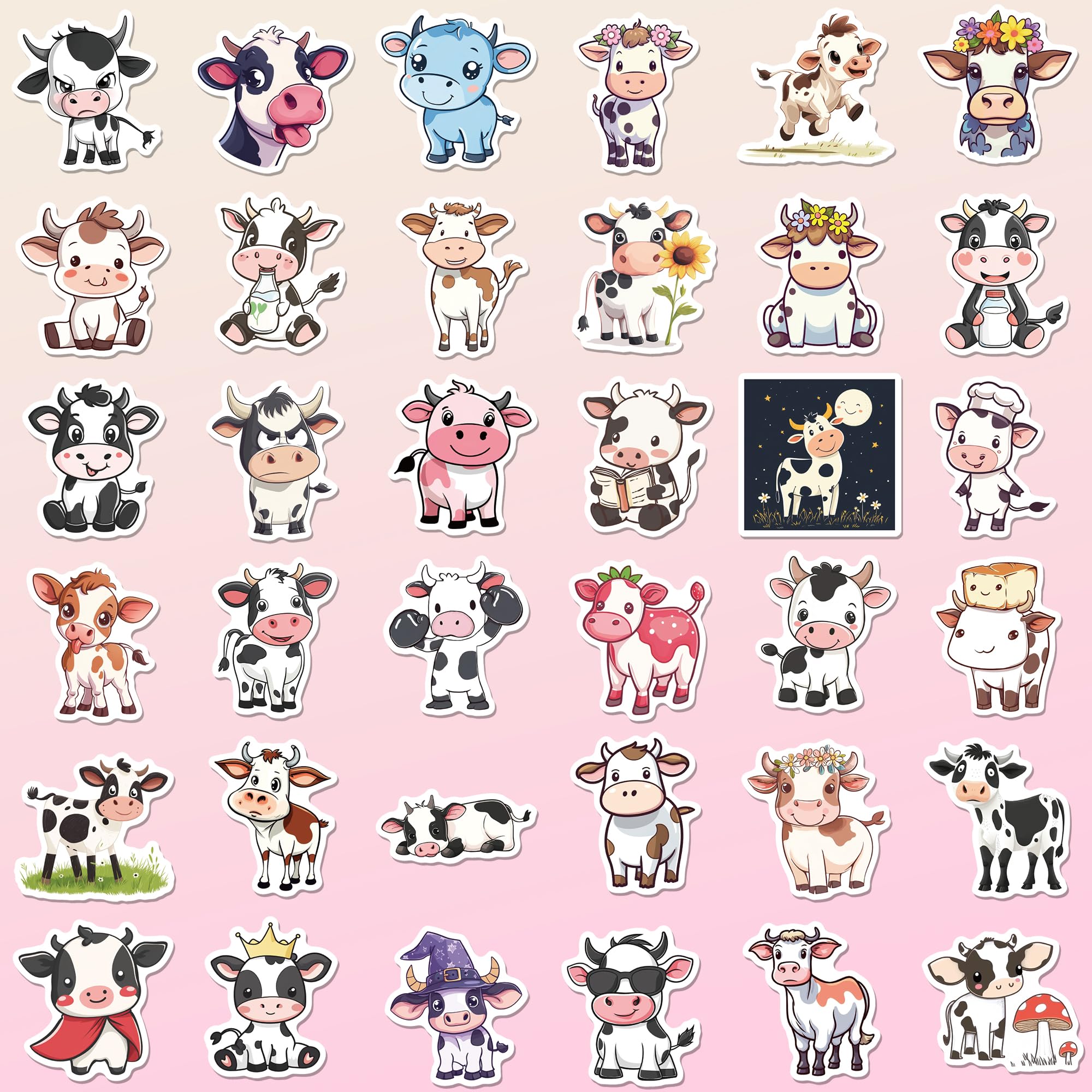 80 Pcs Cute Cow Stickers,Kawaii Cow Stickers For Boys Girls Teens,Unique Designed Cartoon Vinyl Waterproof Aesthetic Cow Stickers For Water Bottles Laptop Computer Skateboard