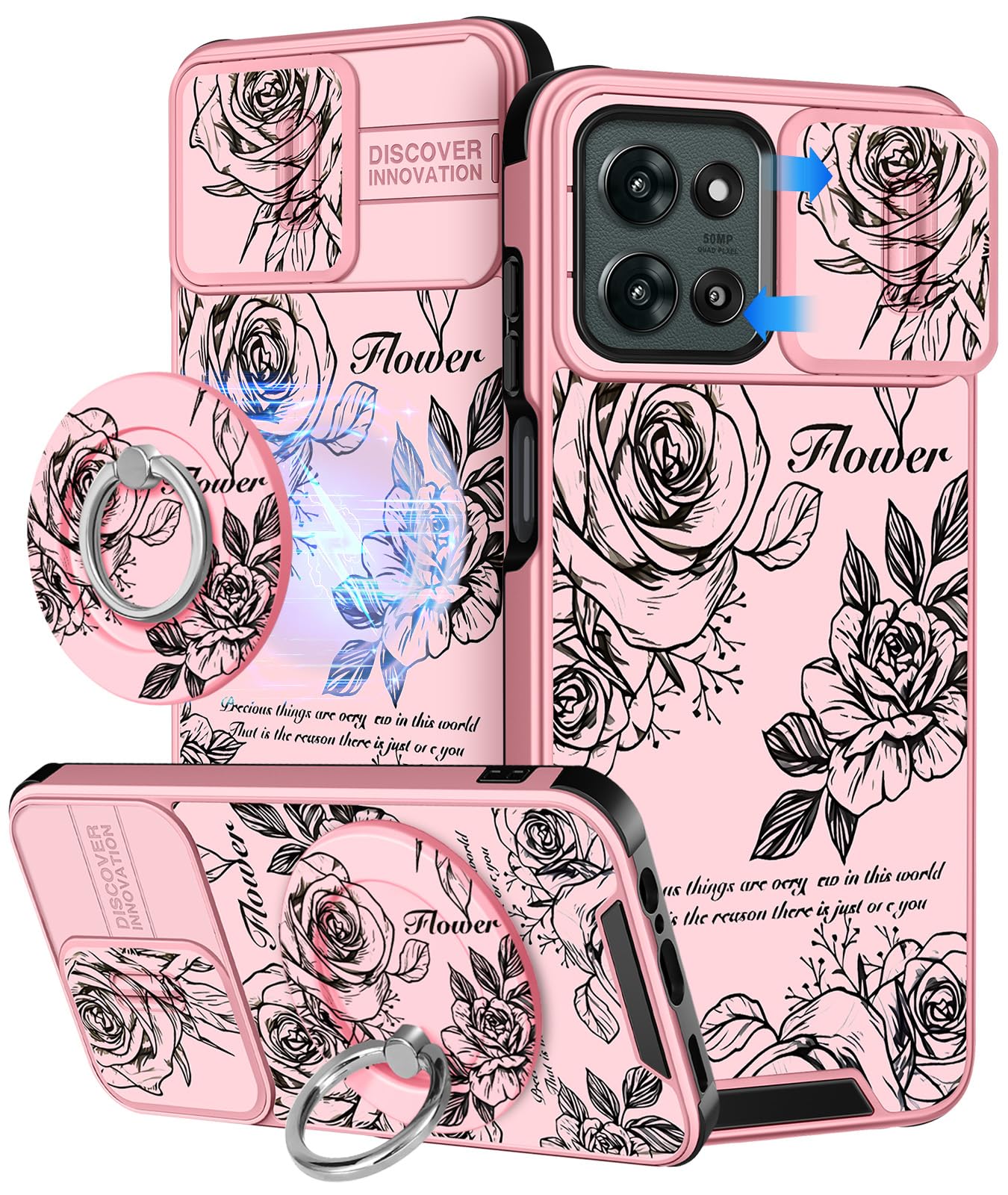 Buleens for Moto G 2026/2025 Case - Cute Design with Ring Stand & Camera Cover for Women Girly Case Unique Rose Phone Cover for 