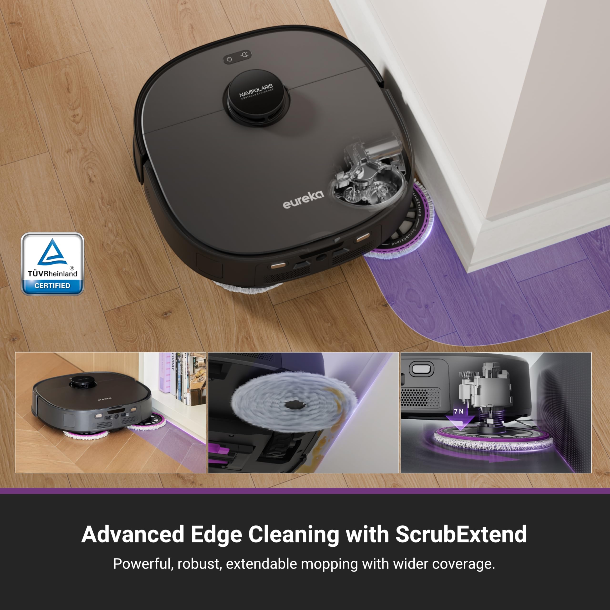 Eureka J15 Ultra Self Emptying Robot Vacuum, 19,000 Pa Suction, Flex-Arm Mop Design, 167?Hot Water Mop Washing & 131F Hot Air Dr