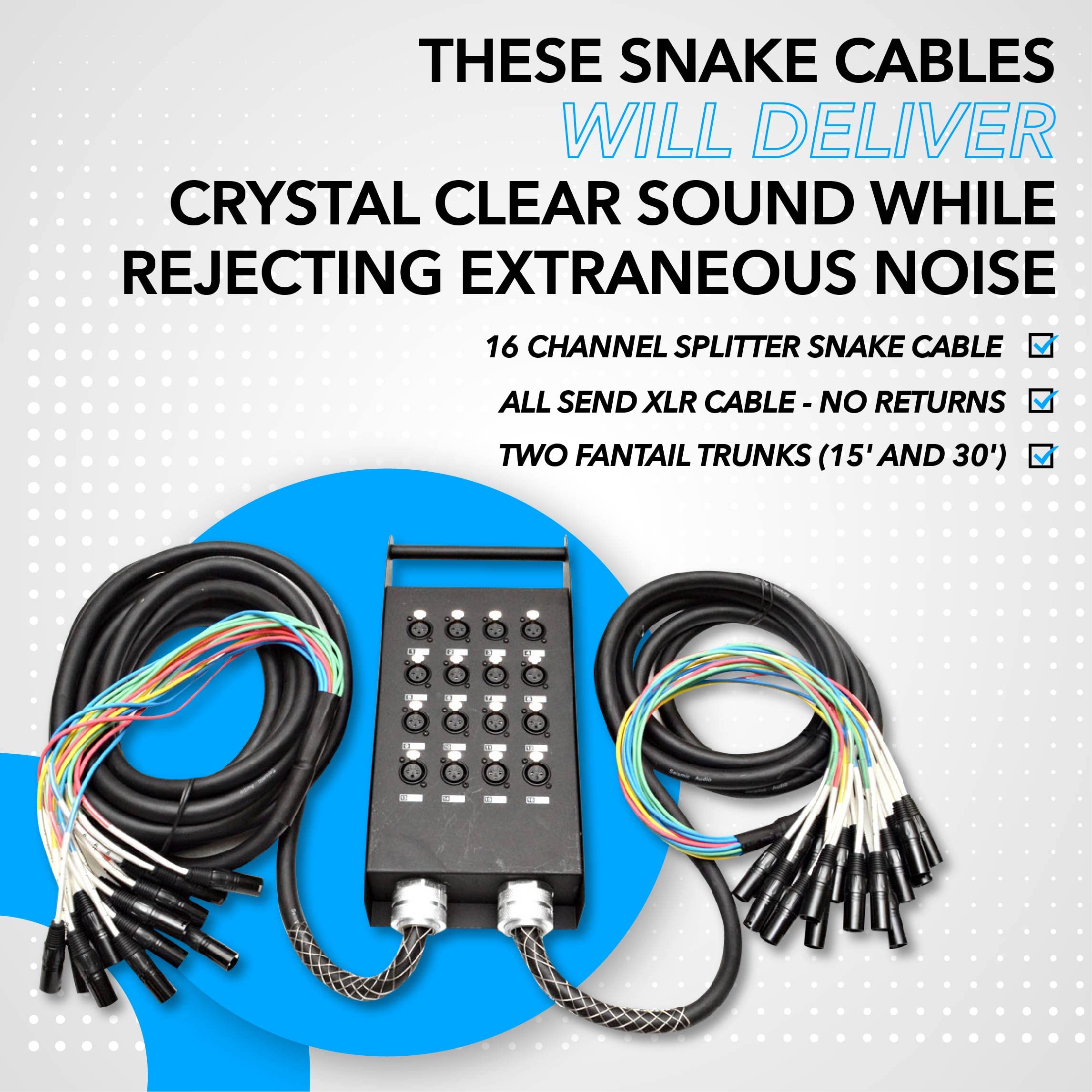 Seismic Audio - New 16 Channel Xlr Send Splitter Snake Cable With Box - Two Trunks 15' And 30' Fantails - Pro Audio Stage, Studi