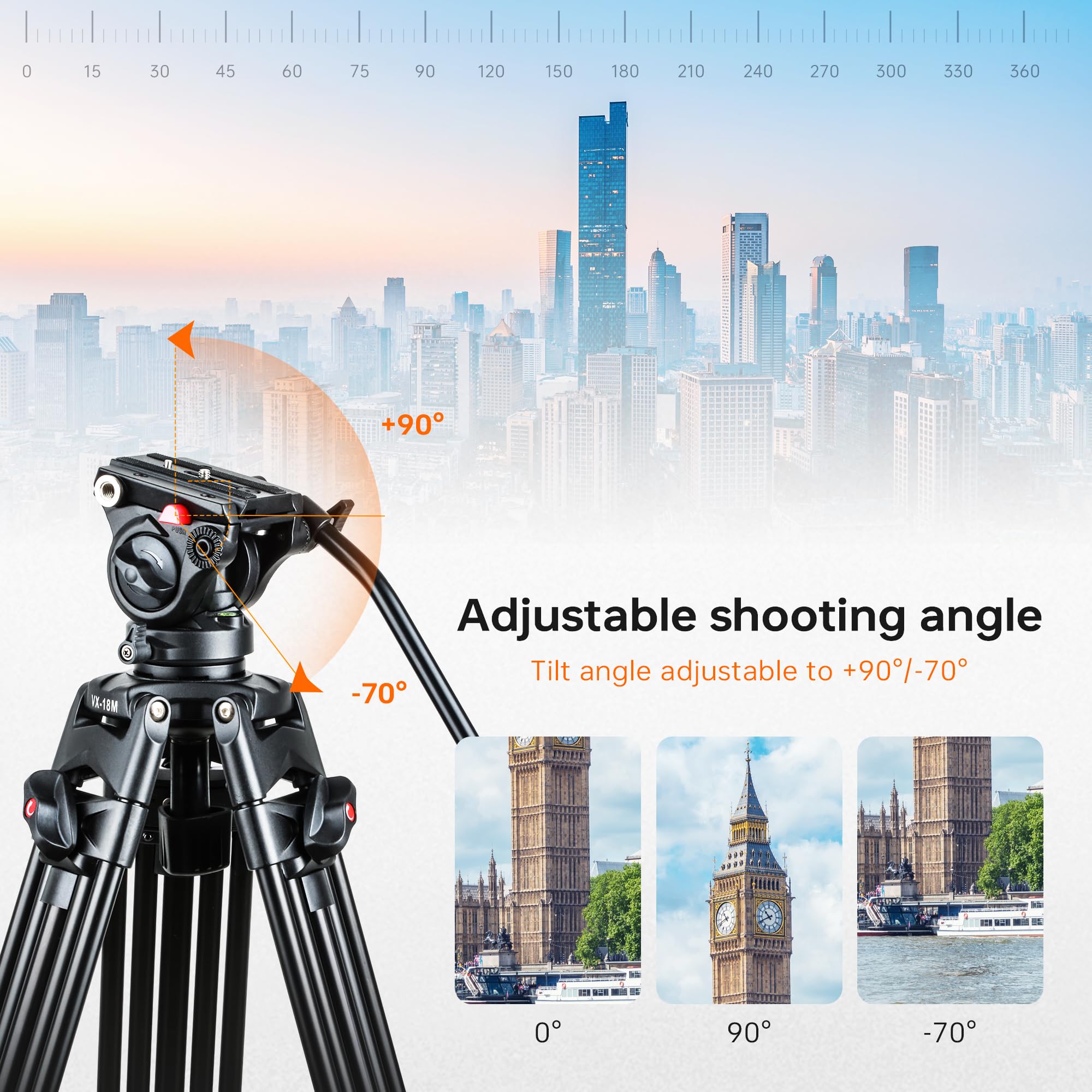 Viltrox 74 Heavy Duty Tripod, Video Tripod With Adjustable Damping 360 Fluid Head, Professional Camera Tripod With Universality