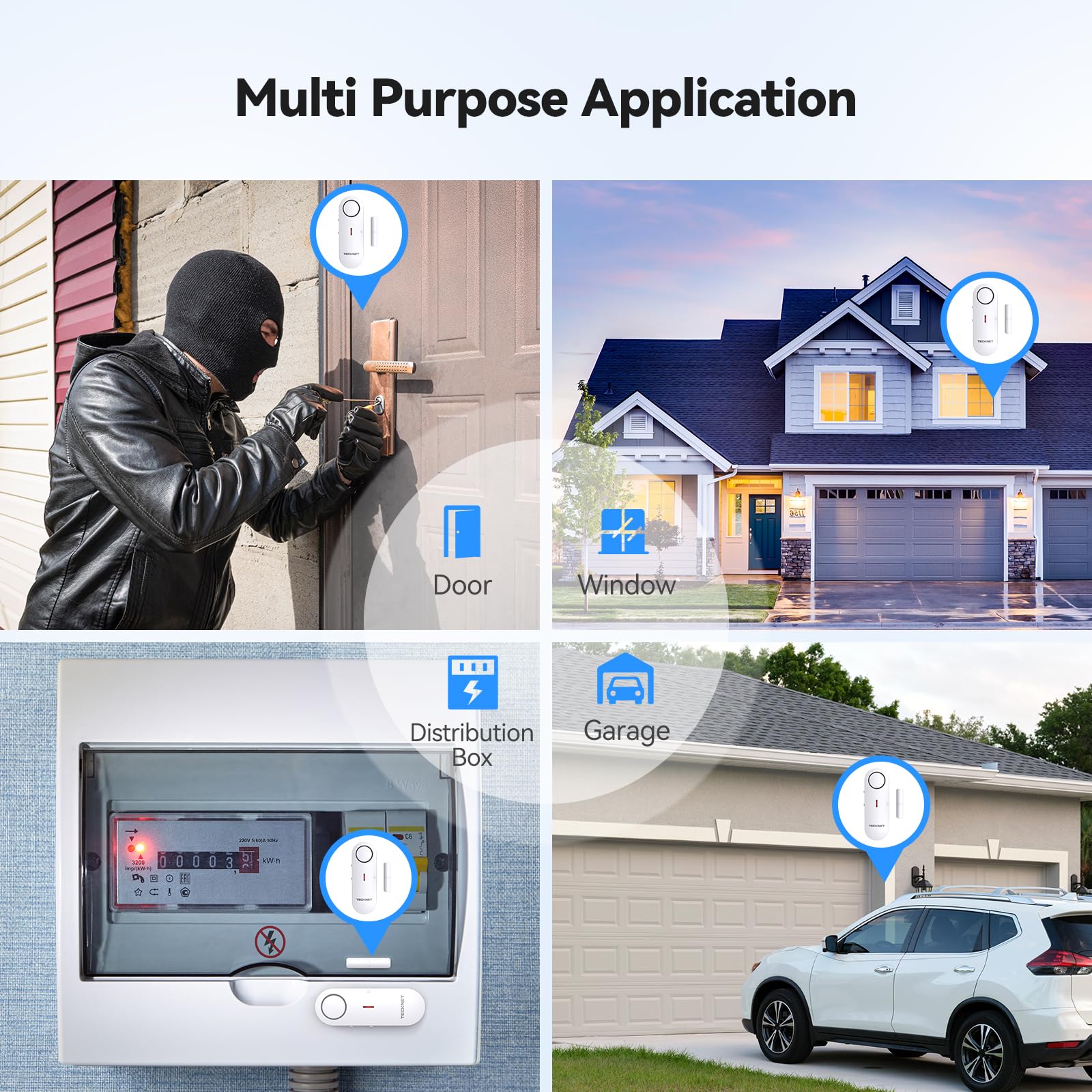 Tecknet Door Alarms For Kids Safety, Window Alarm Pool Alarms Door Alarm For Home Security, 2 In 1 Alarm & Chime, 3 Level Volume Control, Wireless Alarm For House Hotel Cars Sheds Caravans (6 Pack)