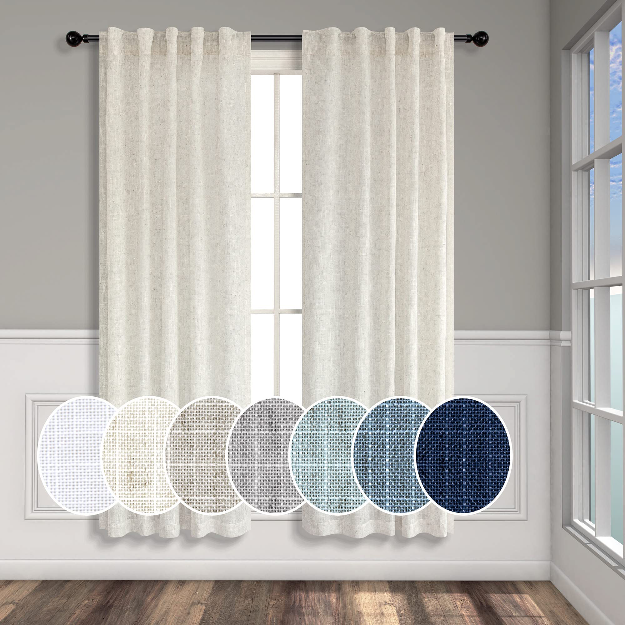 Natural Linen Curtains 38 Inch Wide For Door 2 Panel Rod Pocket Back Tab Semi Sheer Neutral Cream Curtains For Small Windows Bat