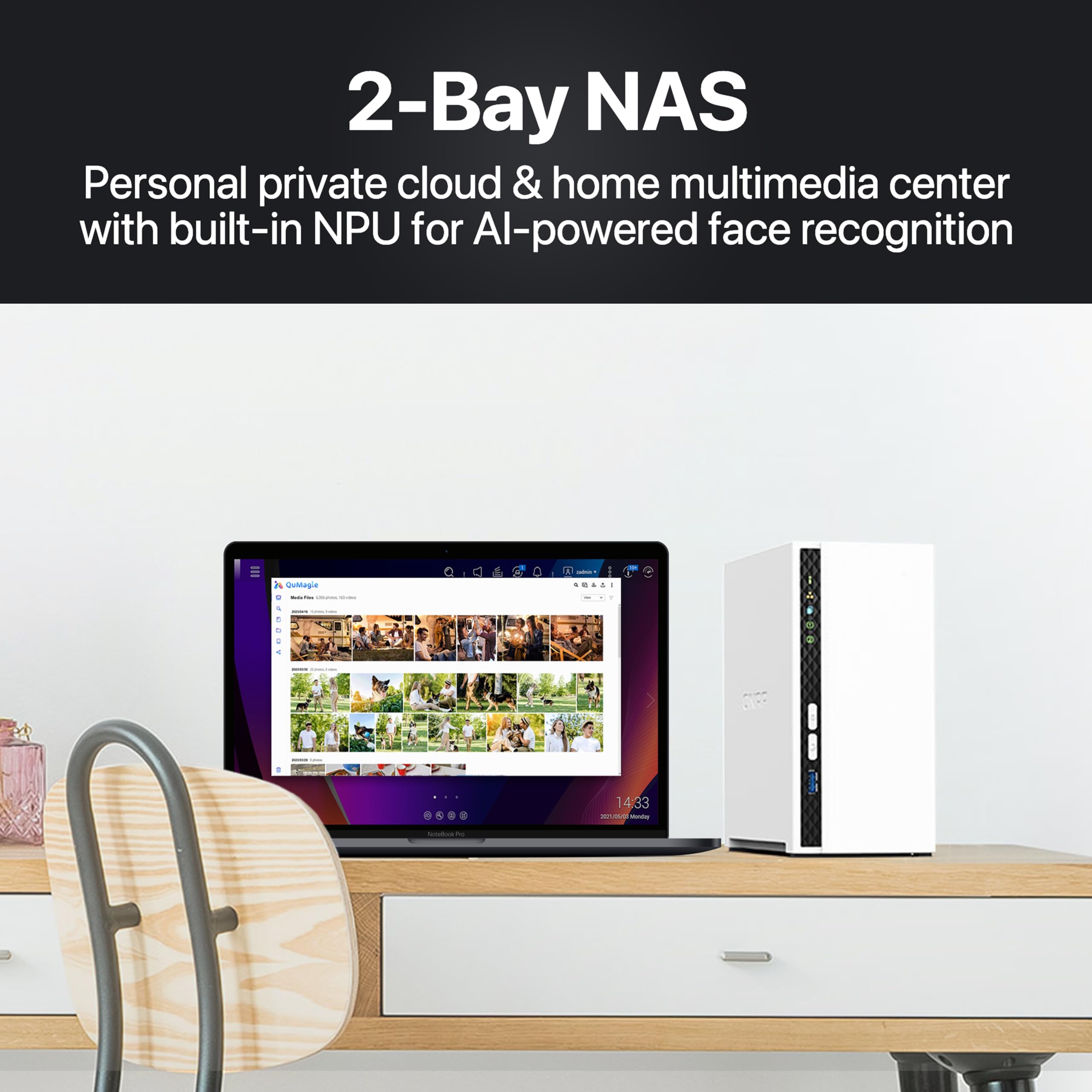 Qnap Ts 233 24Wd Us 2 Bay Home Nas With 4Tb Storage Capacity, Preconfigured Raid 1 Wd Red Plus Hdd Bundle, With 1Gbe Ports